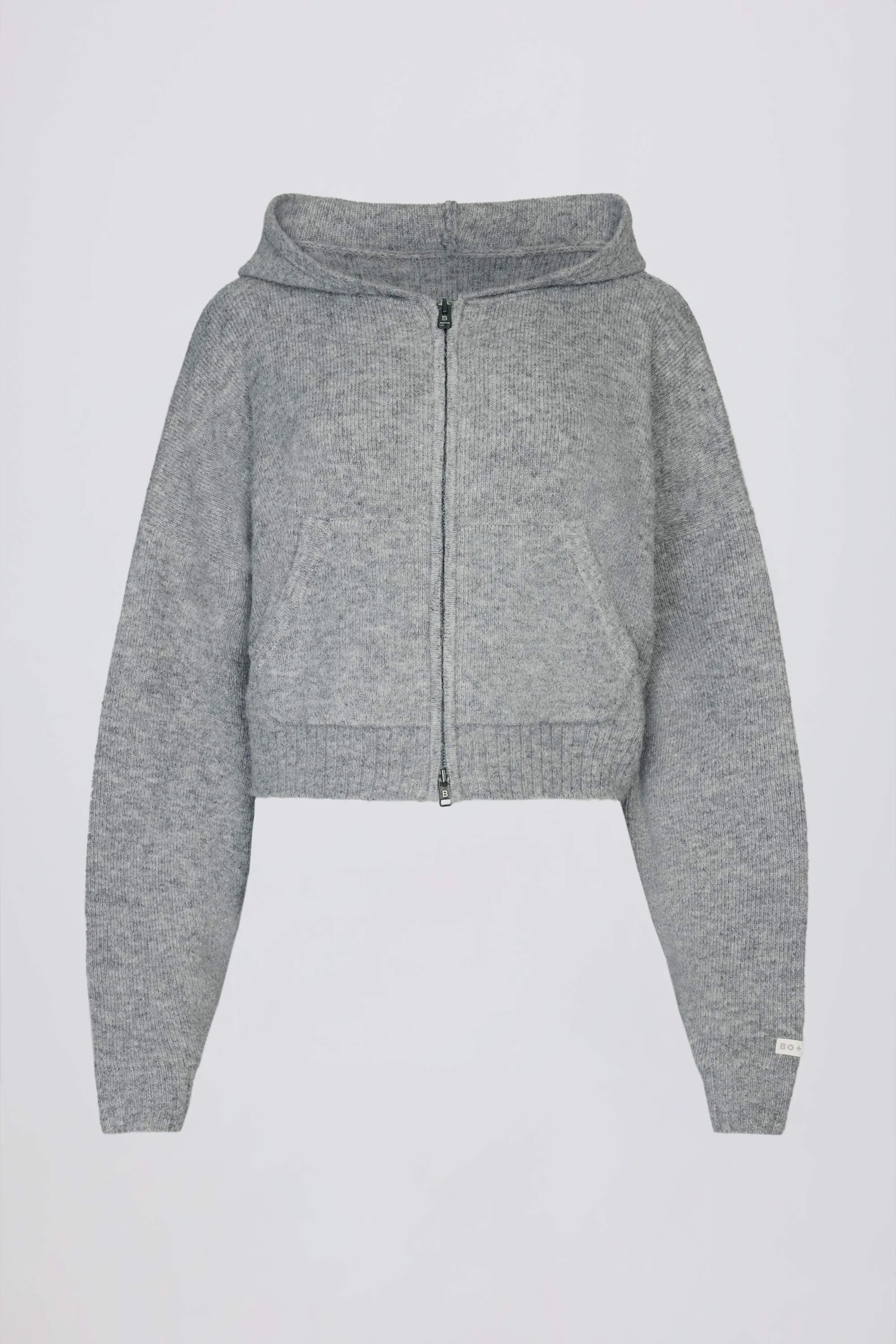 Soft Knit Zip-Up Cropped Hoodie in Grey sold by Oh Polly