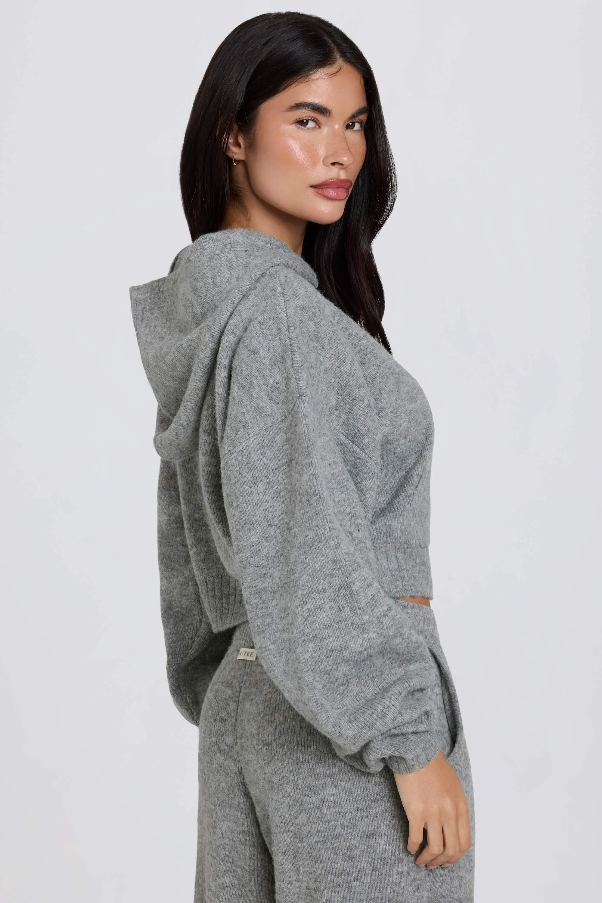 Soft Knit Zip-Up Cropped Hoodie in Grey sold by Oh Polly product image thumbnail 3