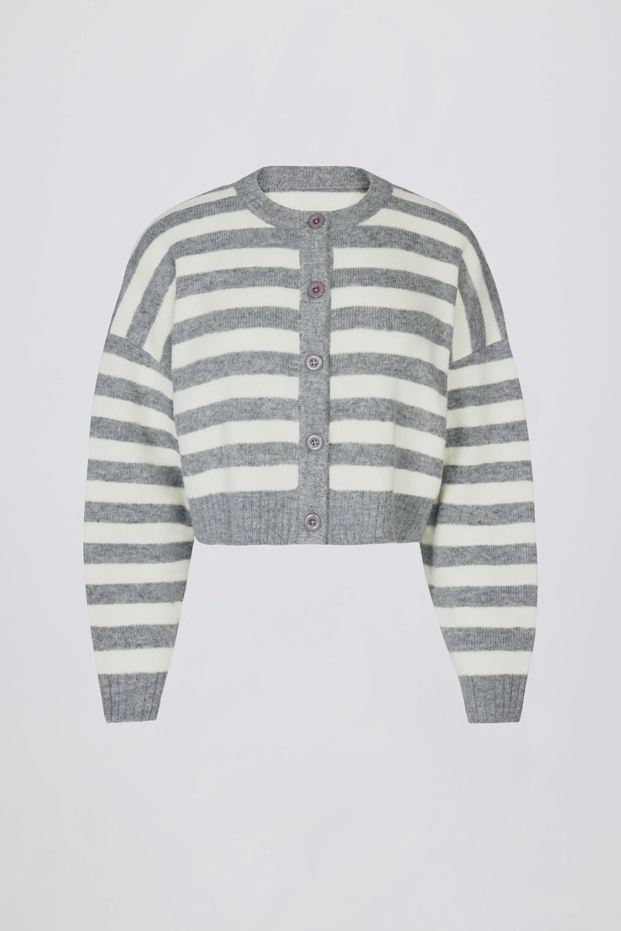 Soft Knit Stripe Cropped Cardigan in Grey Stripe sold by Oh Polly