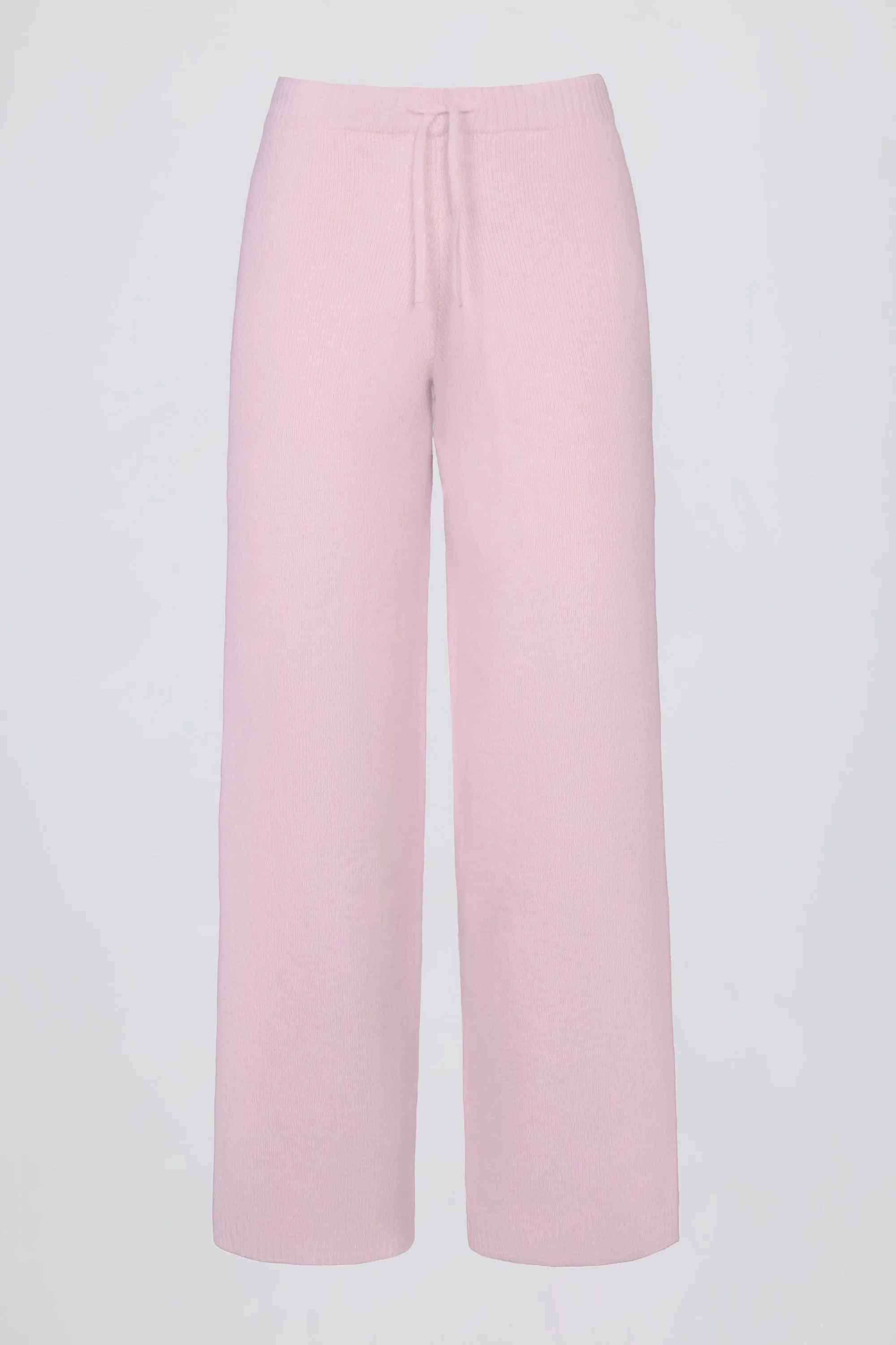 Knit Mid-Rise Wide-Leg Joggers in Soft Pink sold by Oh Polly