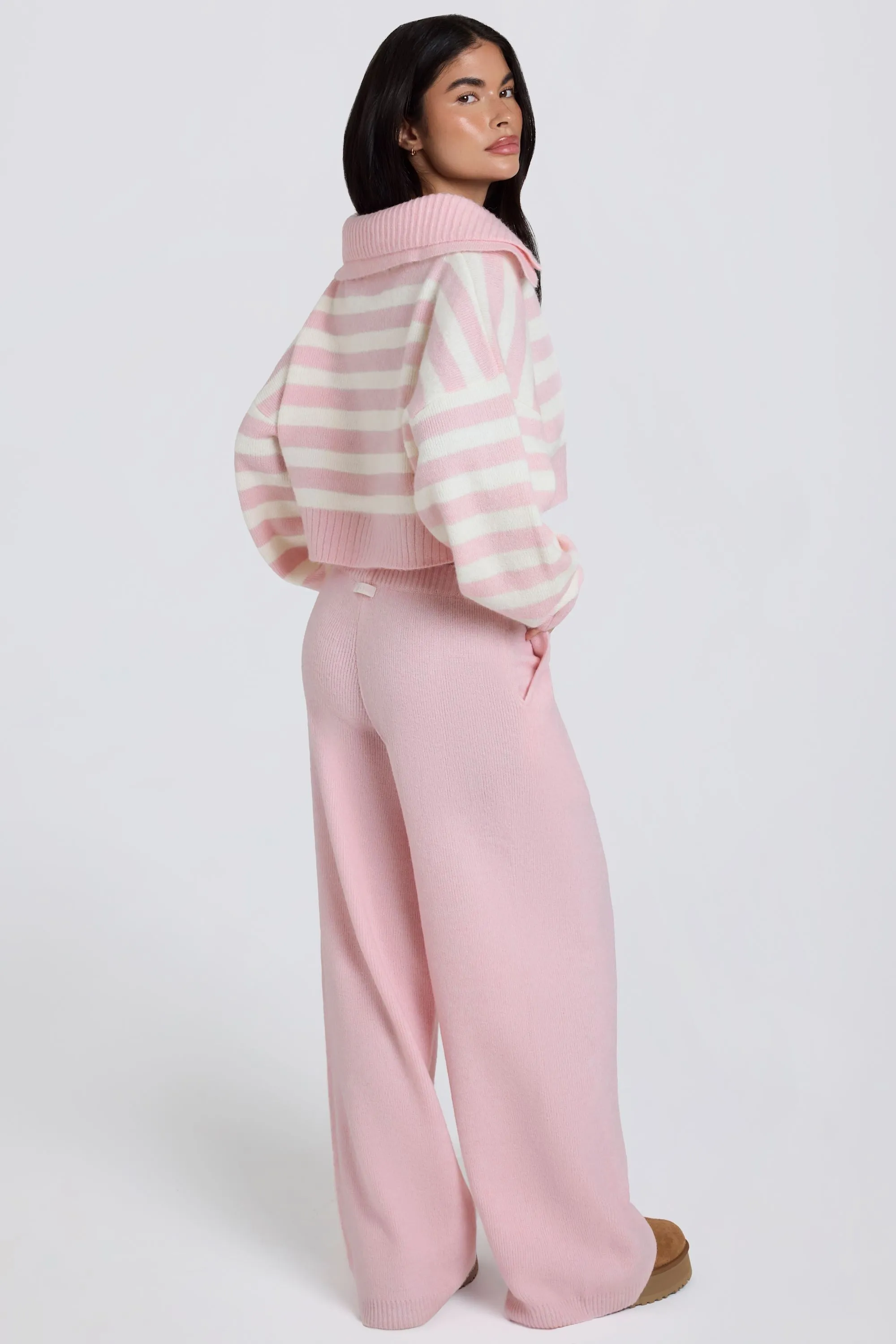 Knit Mid-Rise Wide-Leg Joggers in Soft Pink sold by Oh Polly product image thumbnail 3
