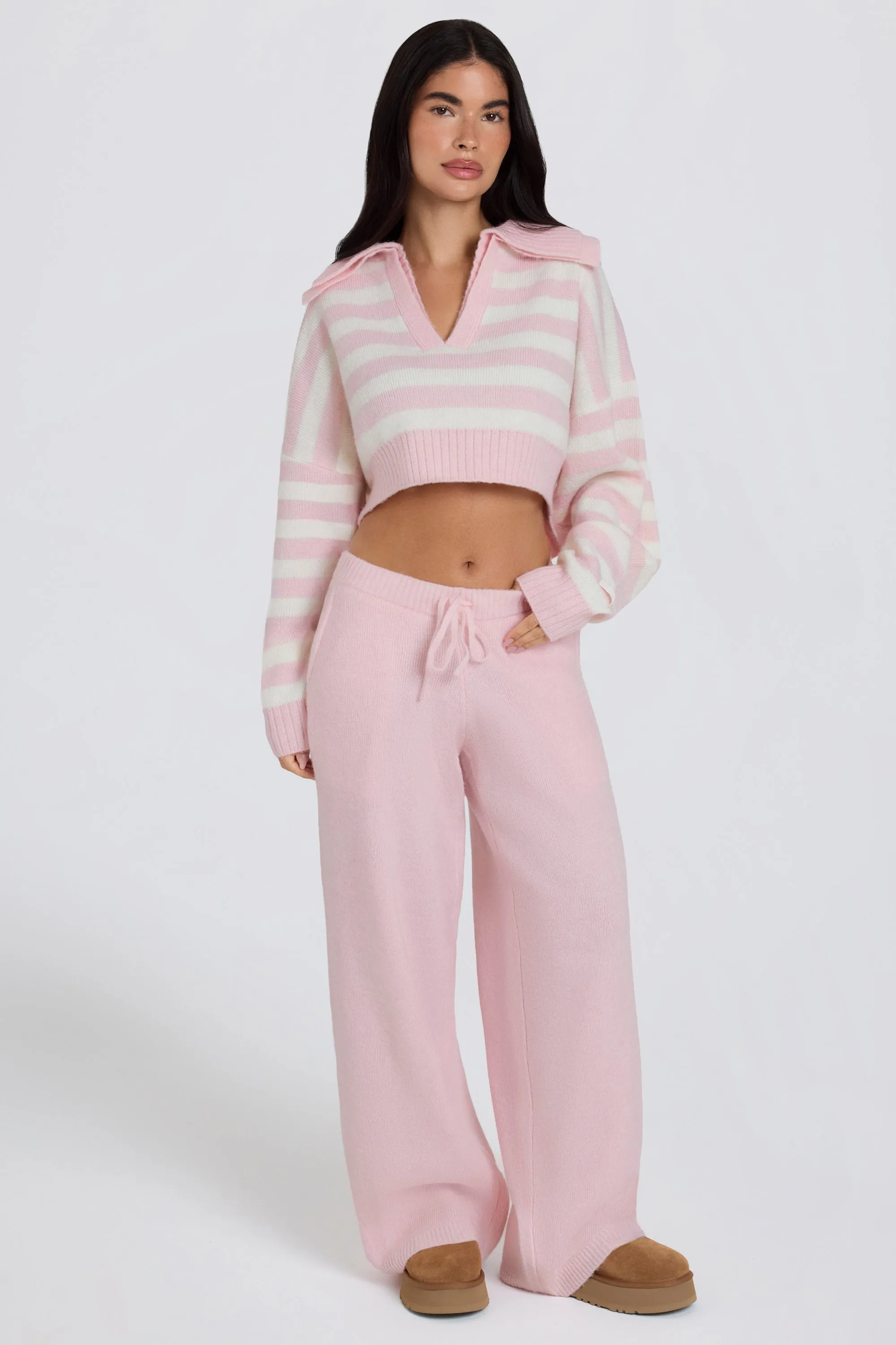 Knit Mid-Rise Wide-Leg Joggers in Soft Pink sold by Oh Polly product image thumbnail 2