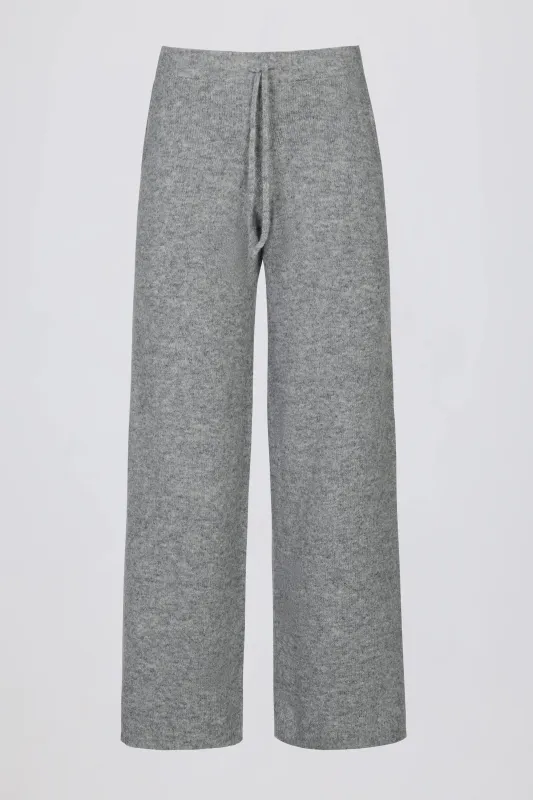 Knit Mid-Rise Wide-Leg Joggers in Grey sold by Oh Polly