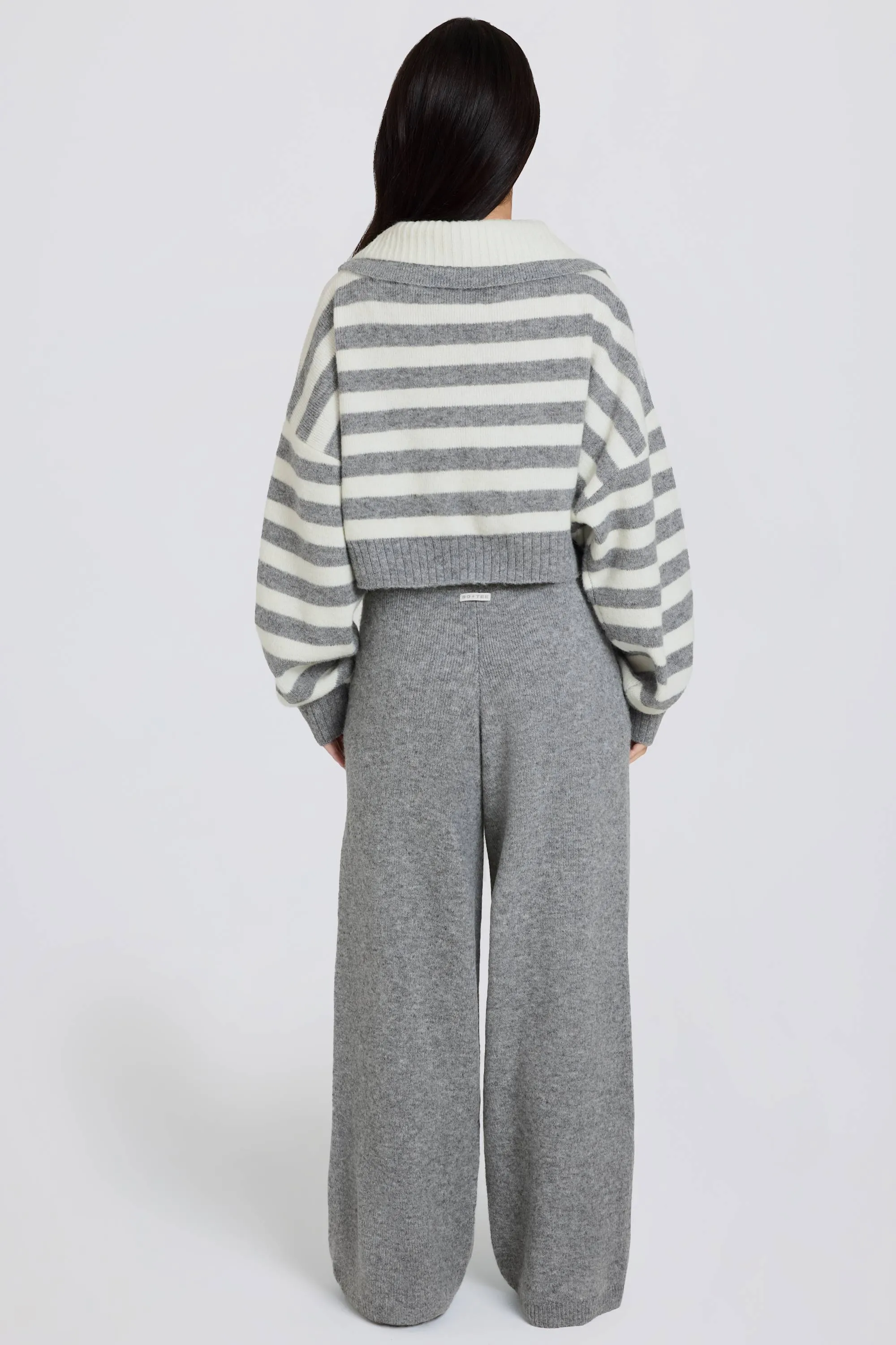Knit Mid-Rise Wide-Leg Joggers in Grey sold by Oh Polly product image thumbnail 3