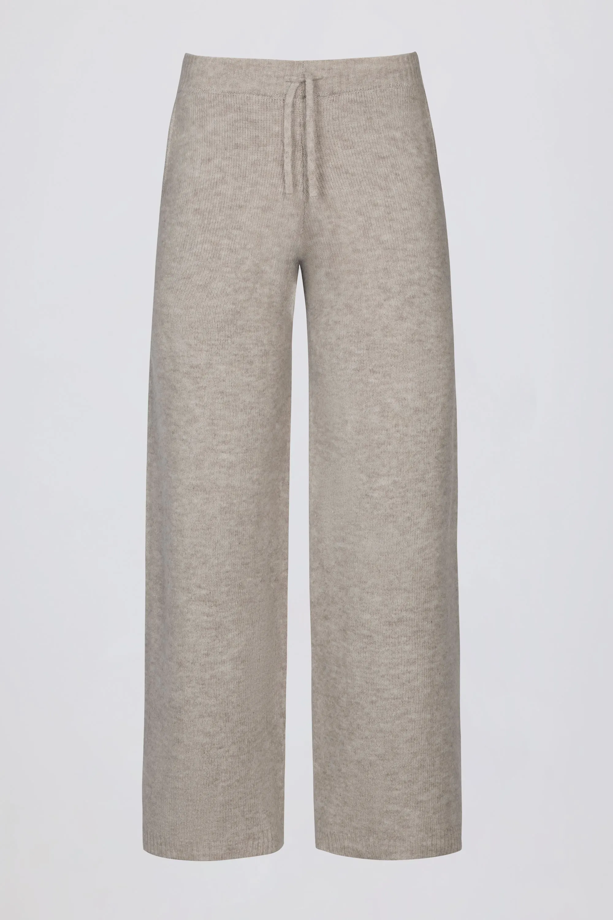 Knit Mid-Rise Wide-Leg Joggers in Beige sold by Oh Polly