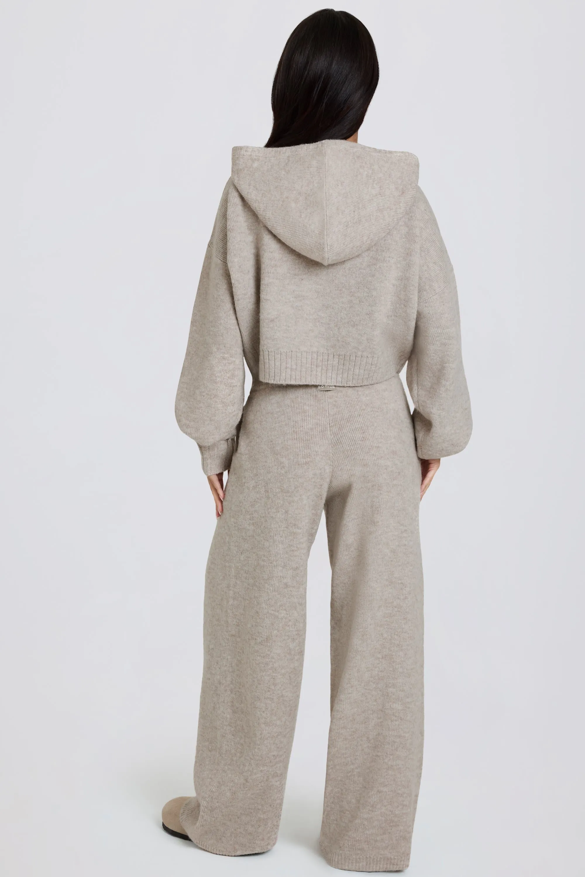 Knit Mid-Rise Wide-Leg Joggers in Beige sold by Oh Polly product image thumbnail 3