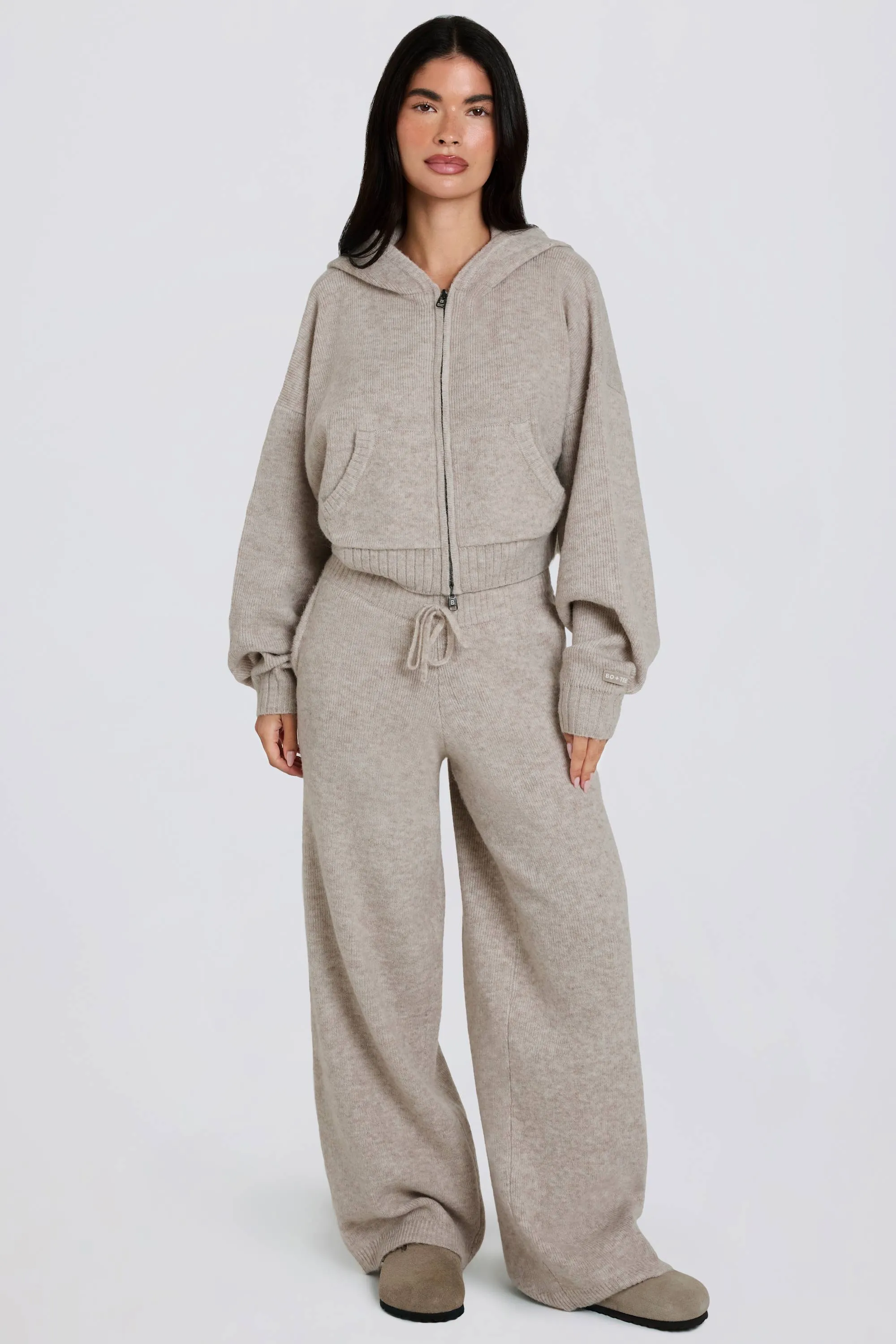 Knit Mid-Rise Wide-Leg Joggers in Beige sold by Oh Polly product image thumbnail 2