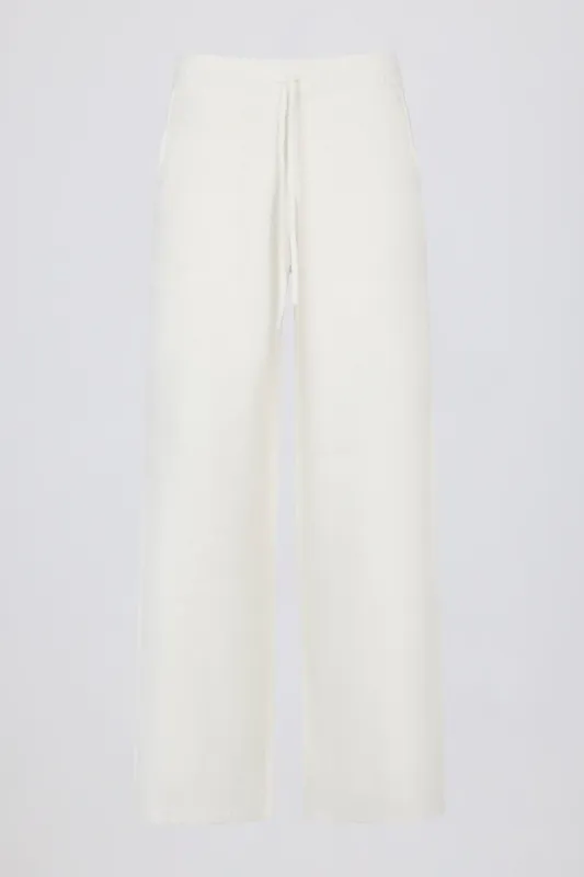 Knit Mid-Rise Wide-Leg Joggers in Ivory sold by Oh Polly