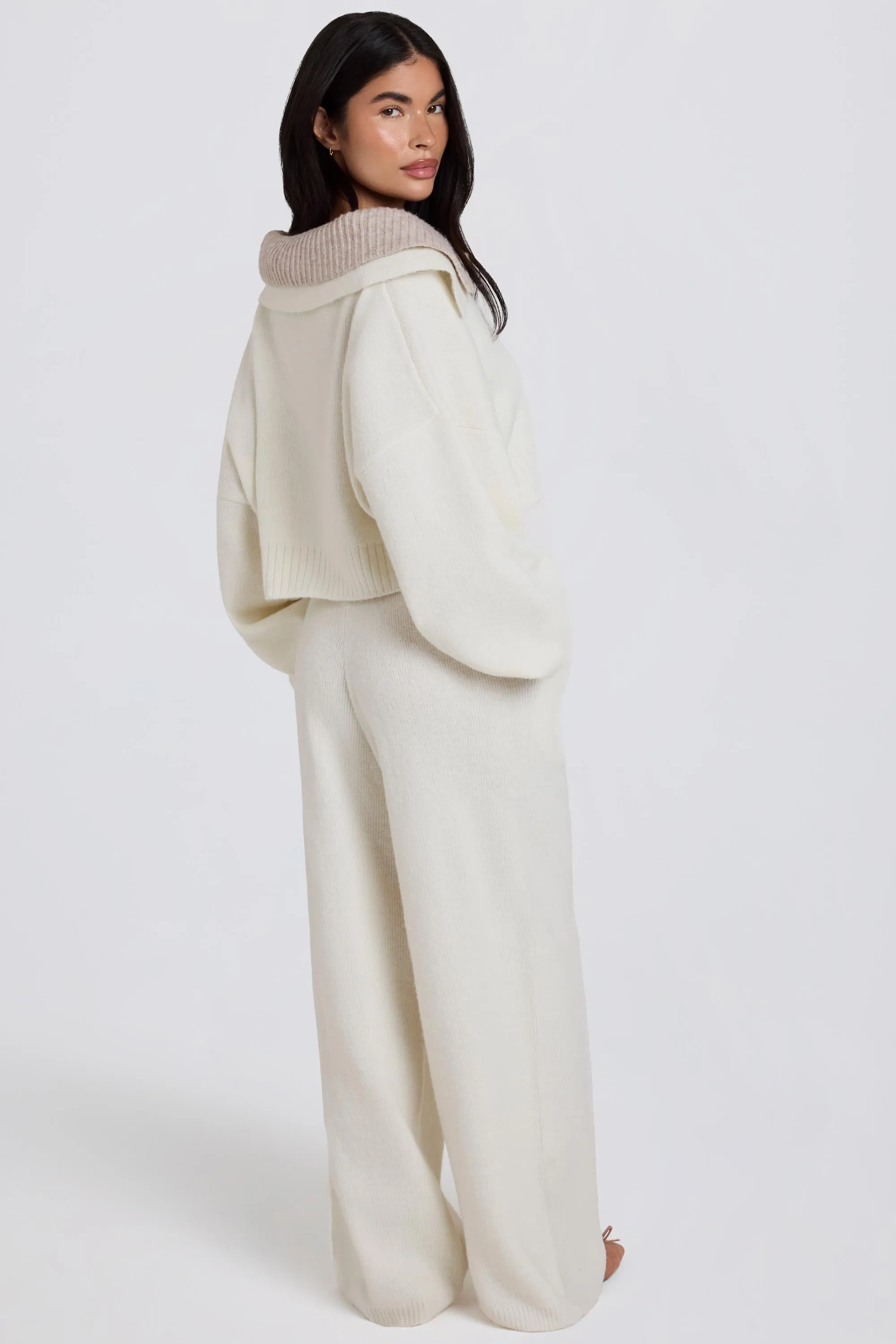 Knit Mid-Rise Wide-Leg Joggers in Ivory sold by Oh Polly product image thumbnail 3