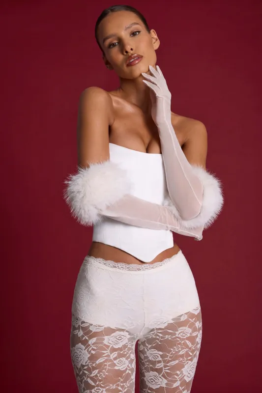 Faux Fur-Trim Gloves in White sold by Oh Polly