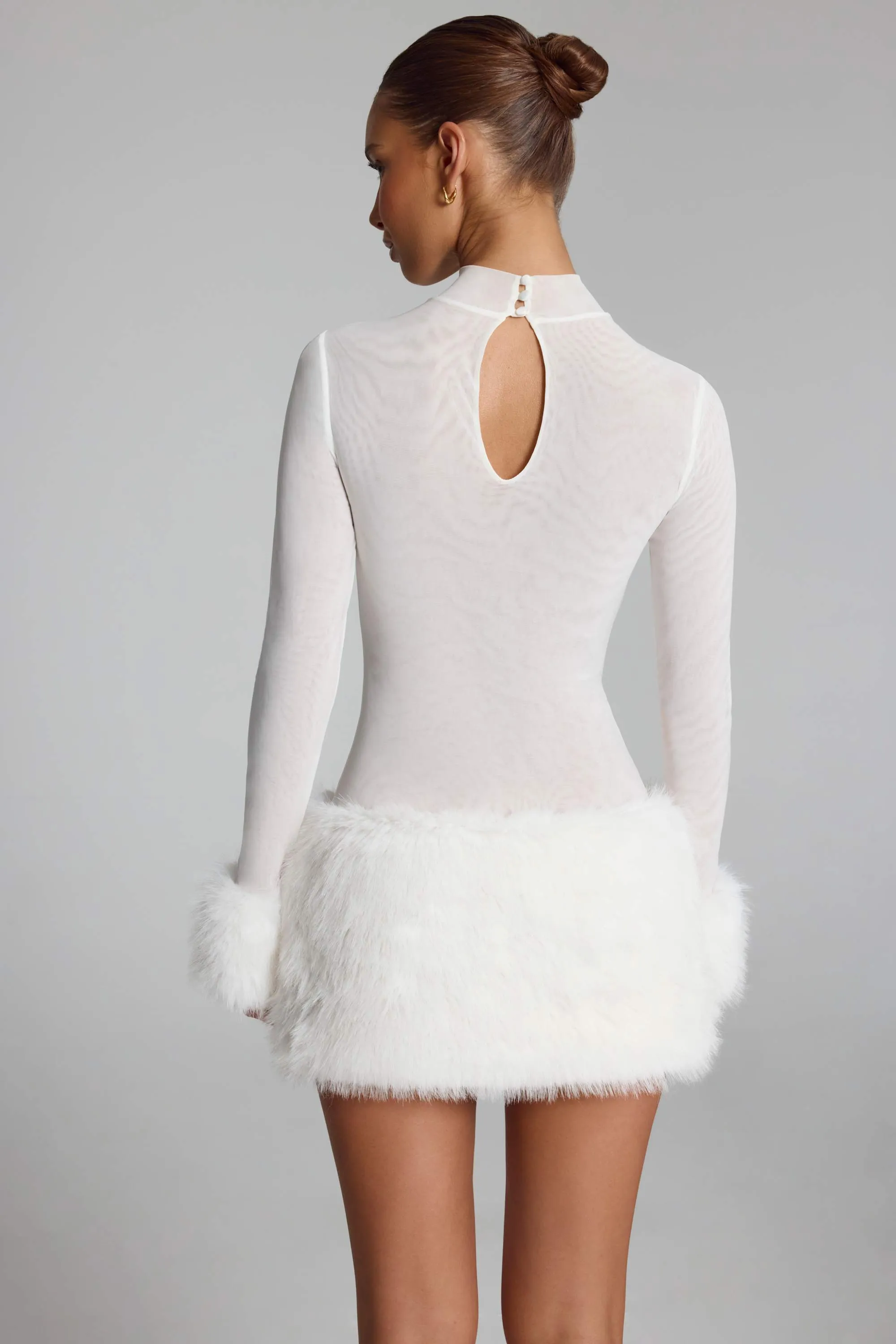 Faux Fur-Trim Turtleneck Mini Dress in White sold by Oh Polly product image thumbnail 2