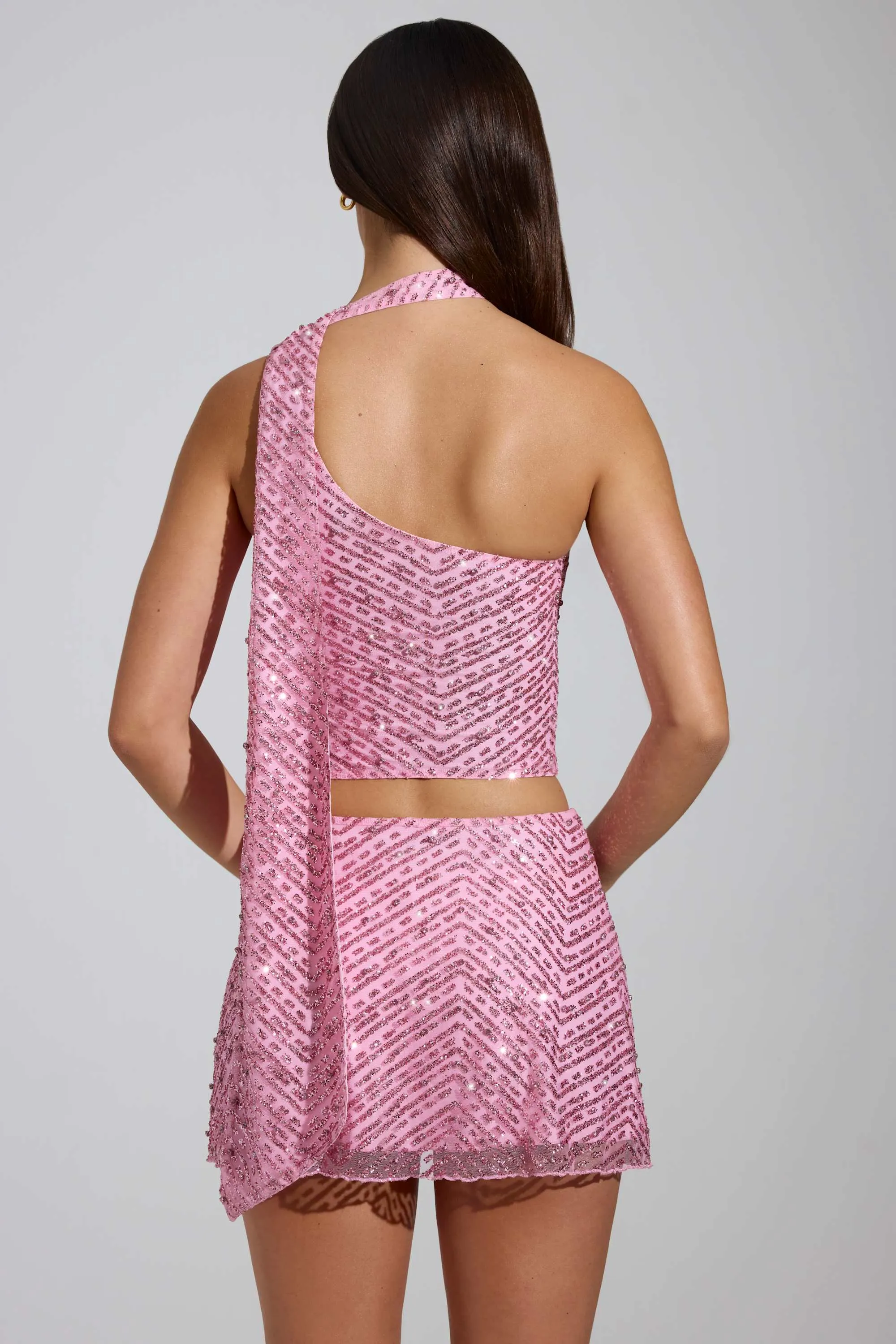 Embellished Asymmetric Scarf-Detail Top in Pink sold by Oh Polly product image thumbnail 3