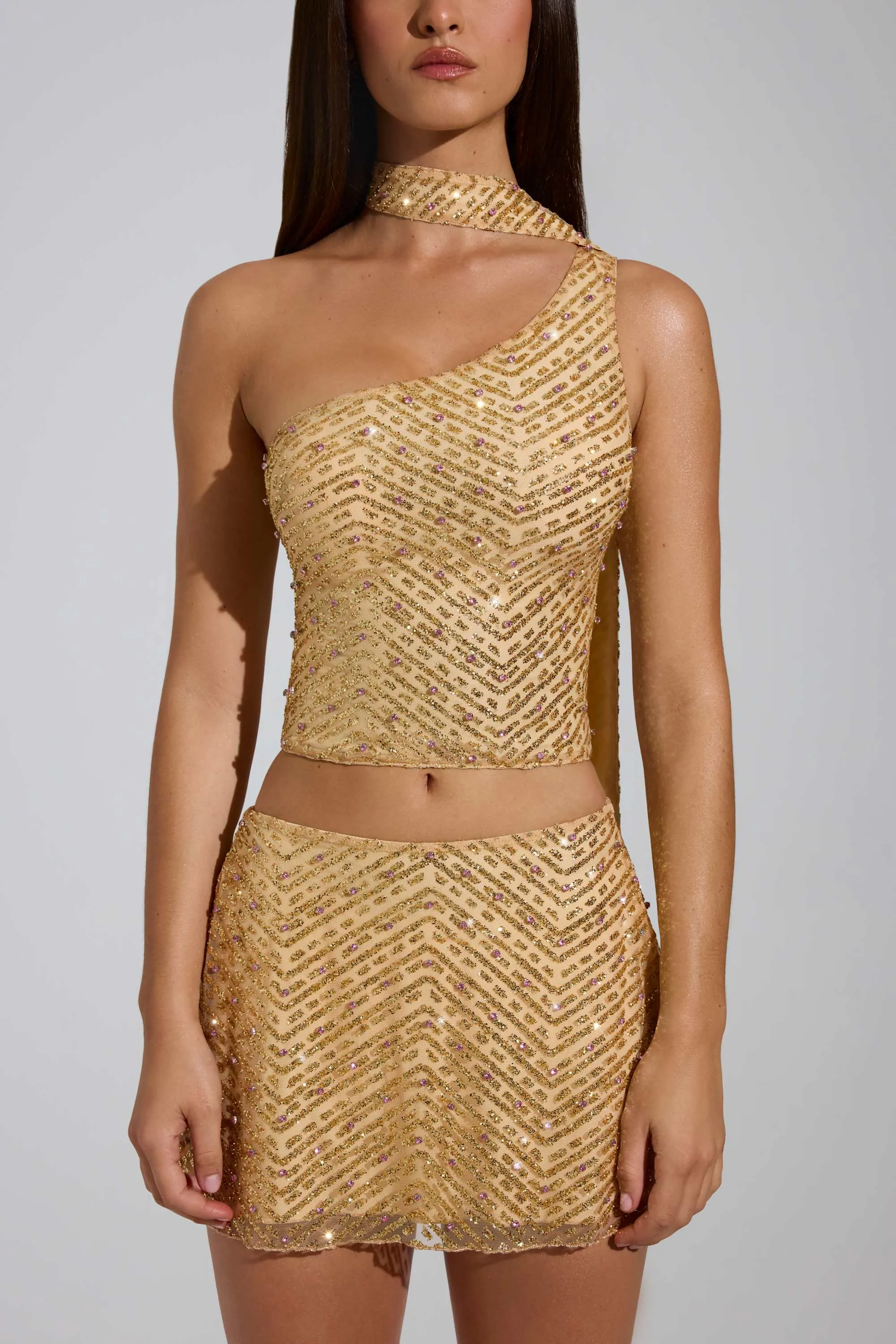 Embellished Asymmetric Scarf-Detail Top in Gold sold by Oh Polly product image thumbnail 5