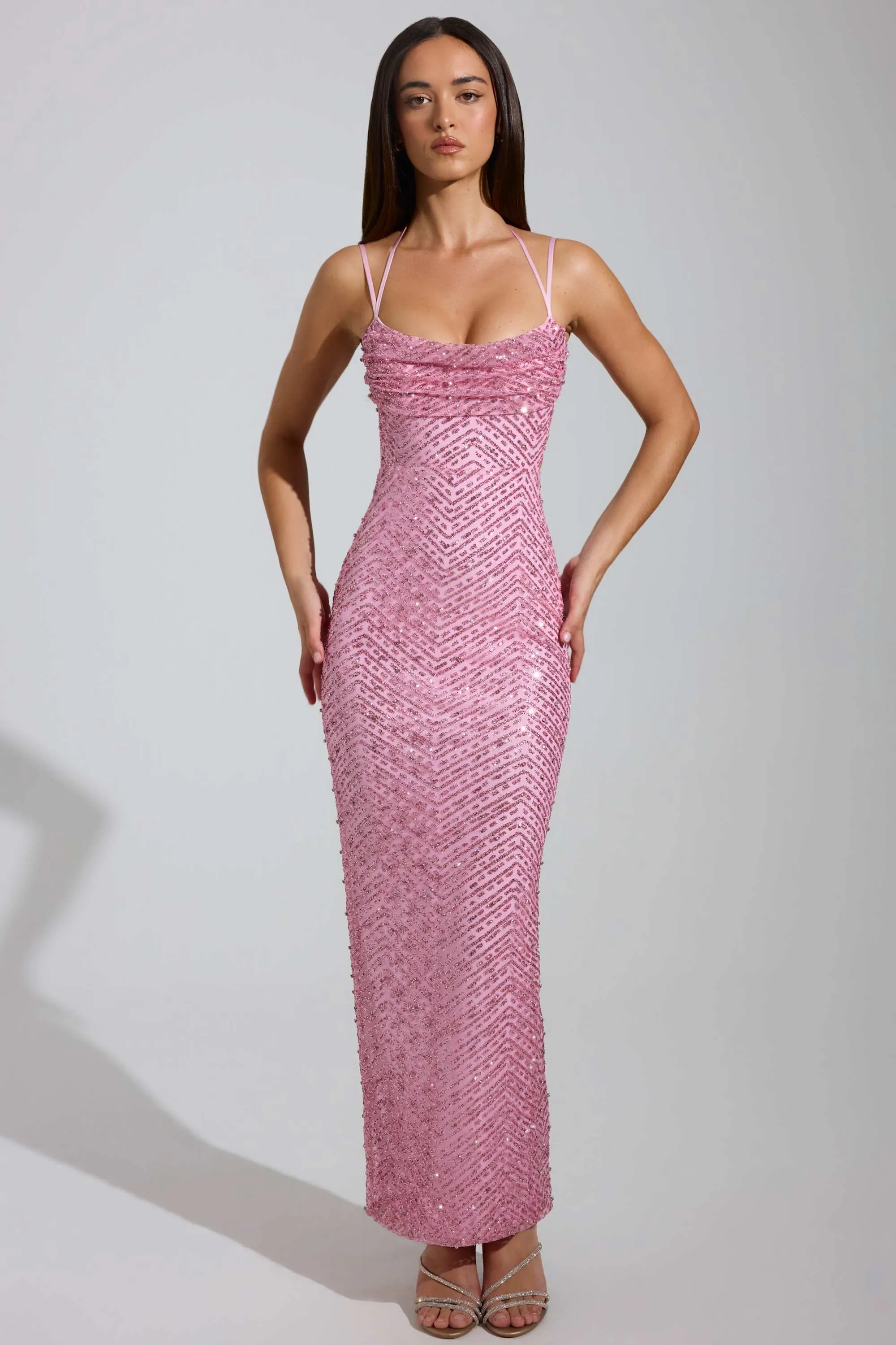 Embellished Cowl-Neck Maxi Dress in Pink sold by Oh Polly product image thumbnail 5
