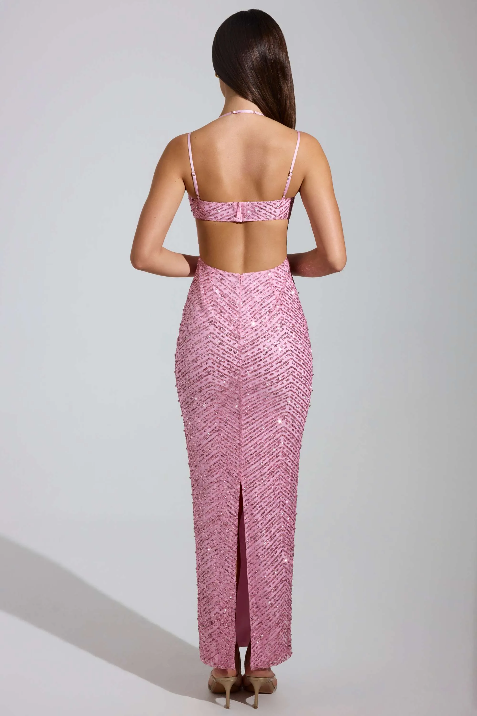 Embellished Cowl-Neck Maxi Dress in Pink sold by Oh Polly product image thumbnail 2
