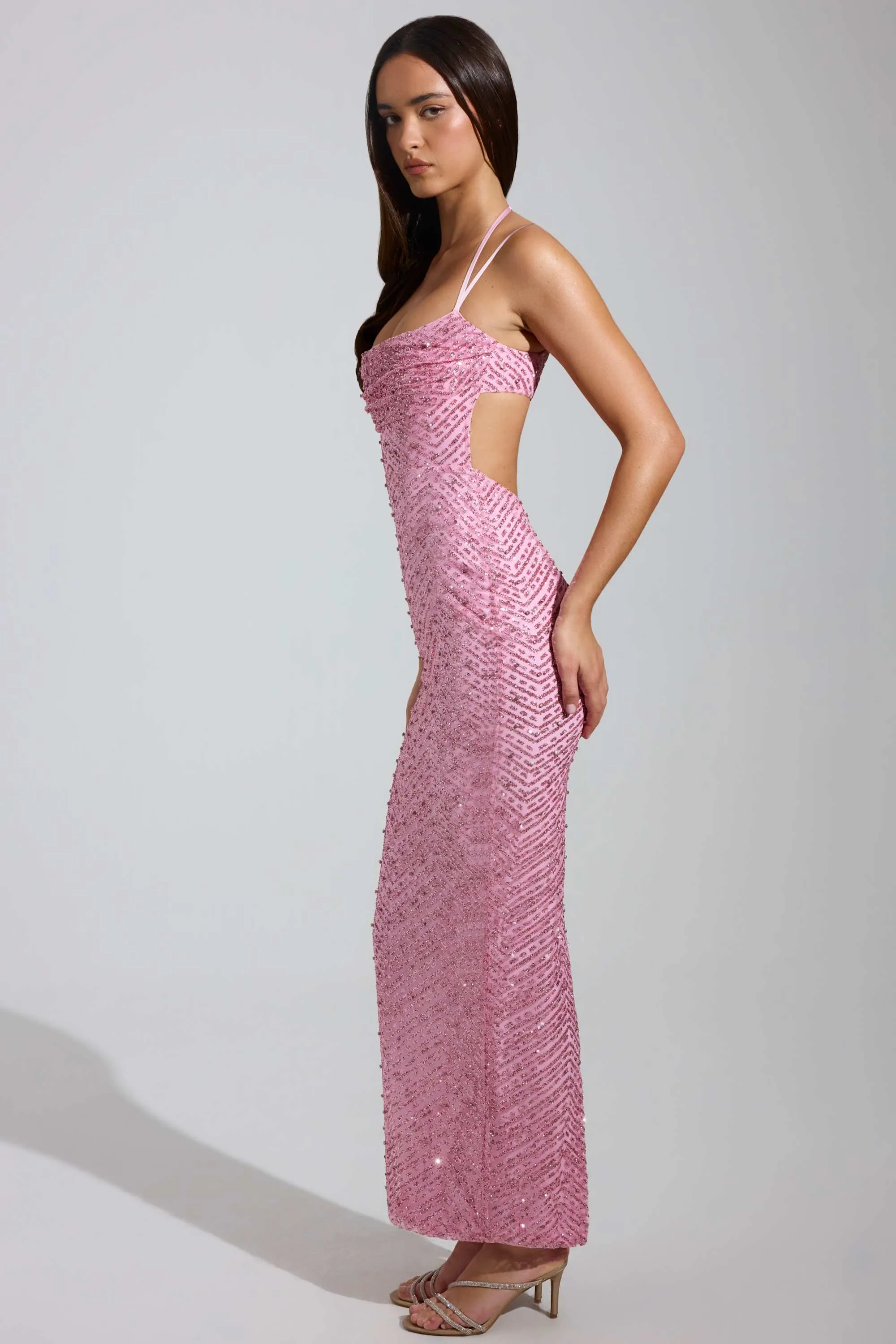 Embellished Cowl-Neck Maxi Dress in Pink sold by Oh Polly product image thumbnail 3