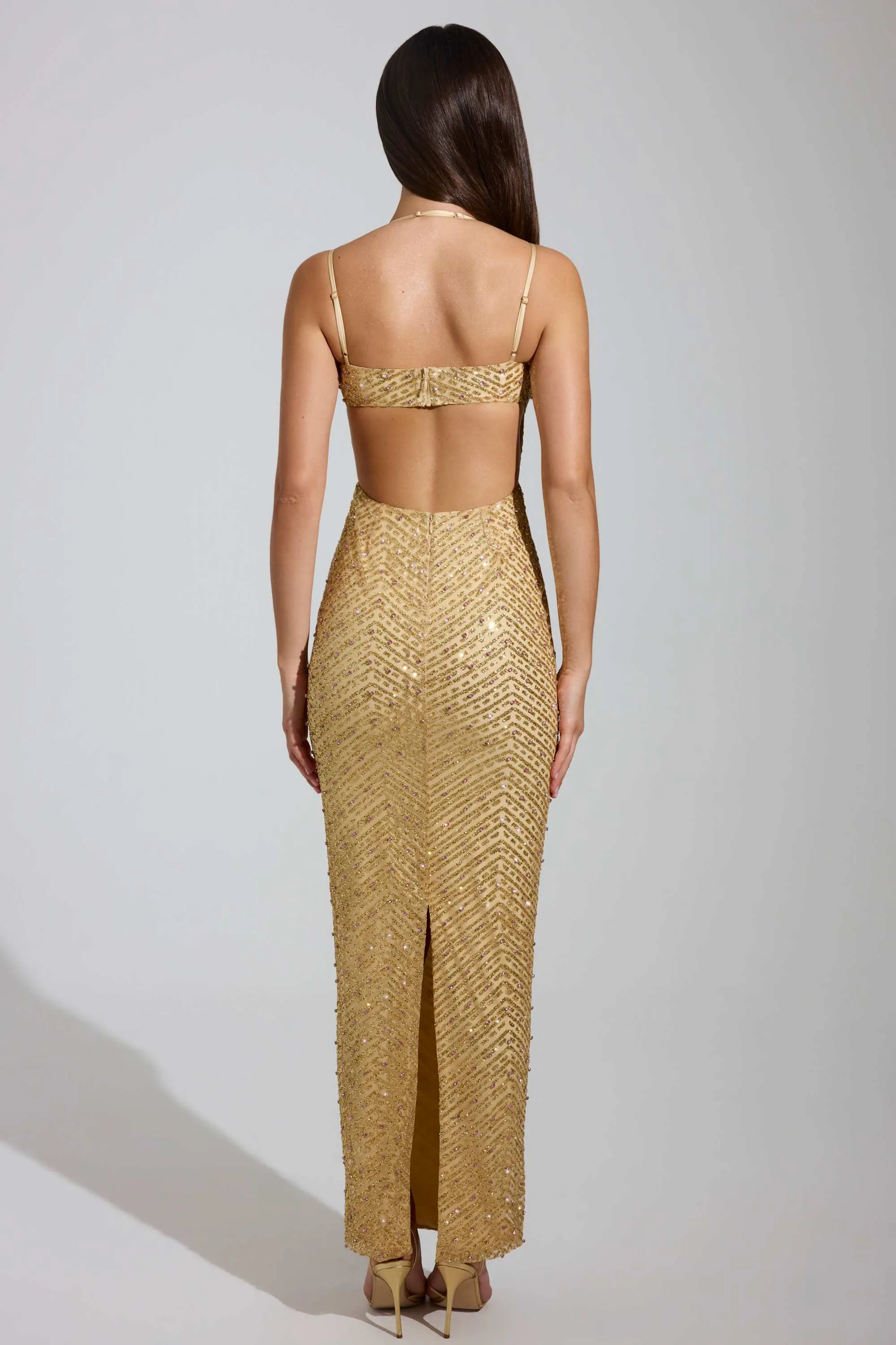 Embellished Cowl-Neck Maxi Dress in Gold sold by Oh Polly product image thumbnail 2