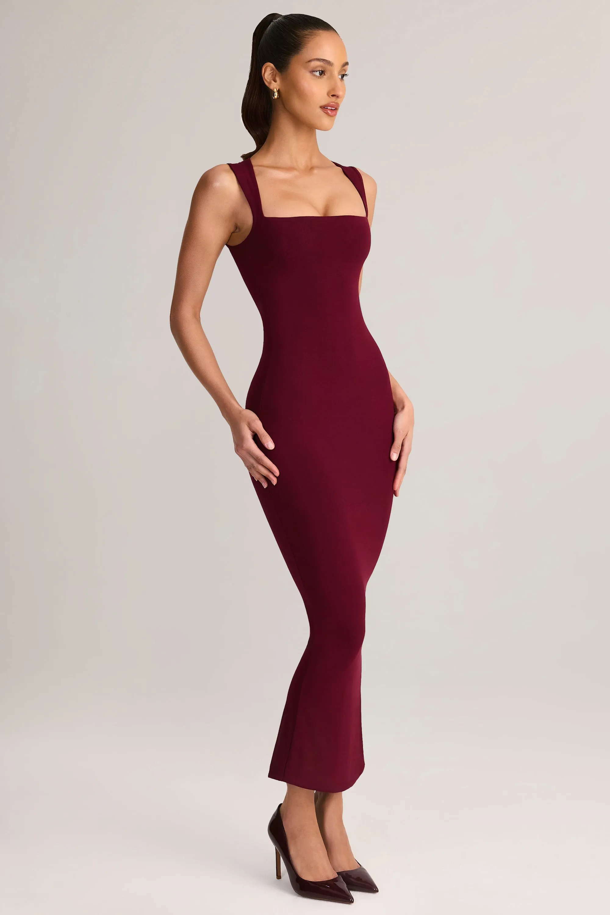 Square Neck Midi Dress in Wine sold by Oh Polly product image thumbnail 3