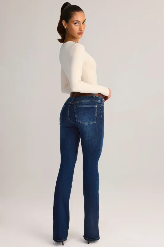 Denim Mid-Rise Flared Jeans in Indigo sold by Oh Polly