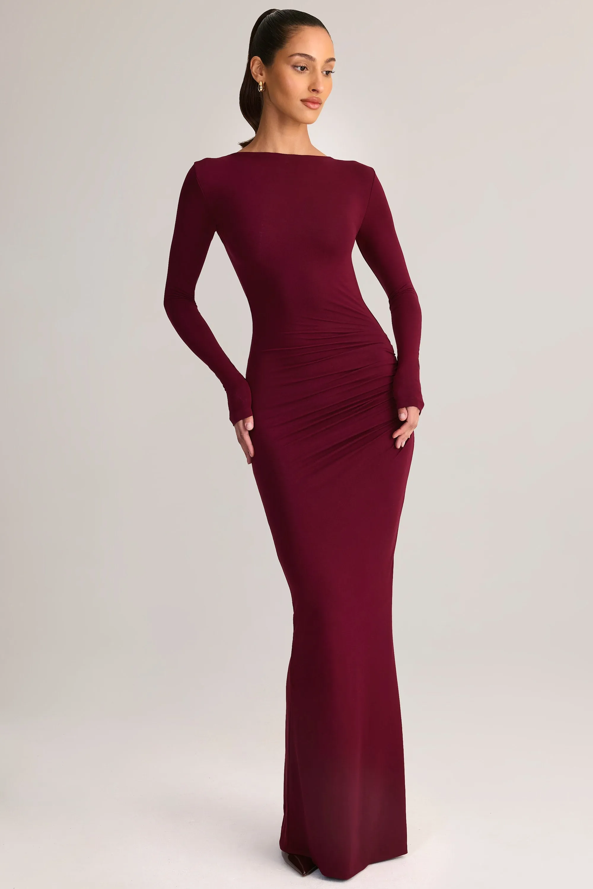 Modal Ruched Backless Maxi Dress in Wine sold by Oh Polly product image thumbnail 5