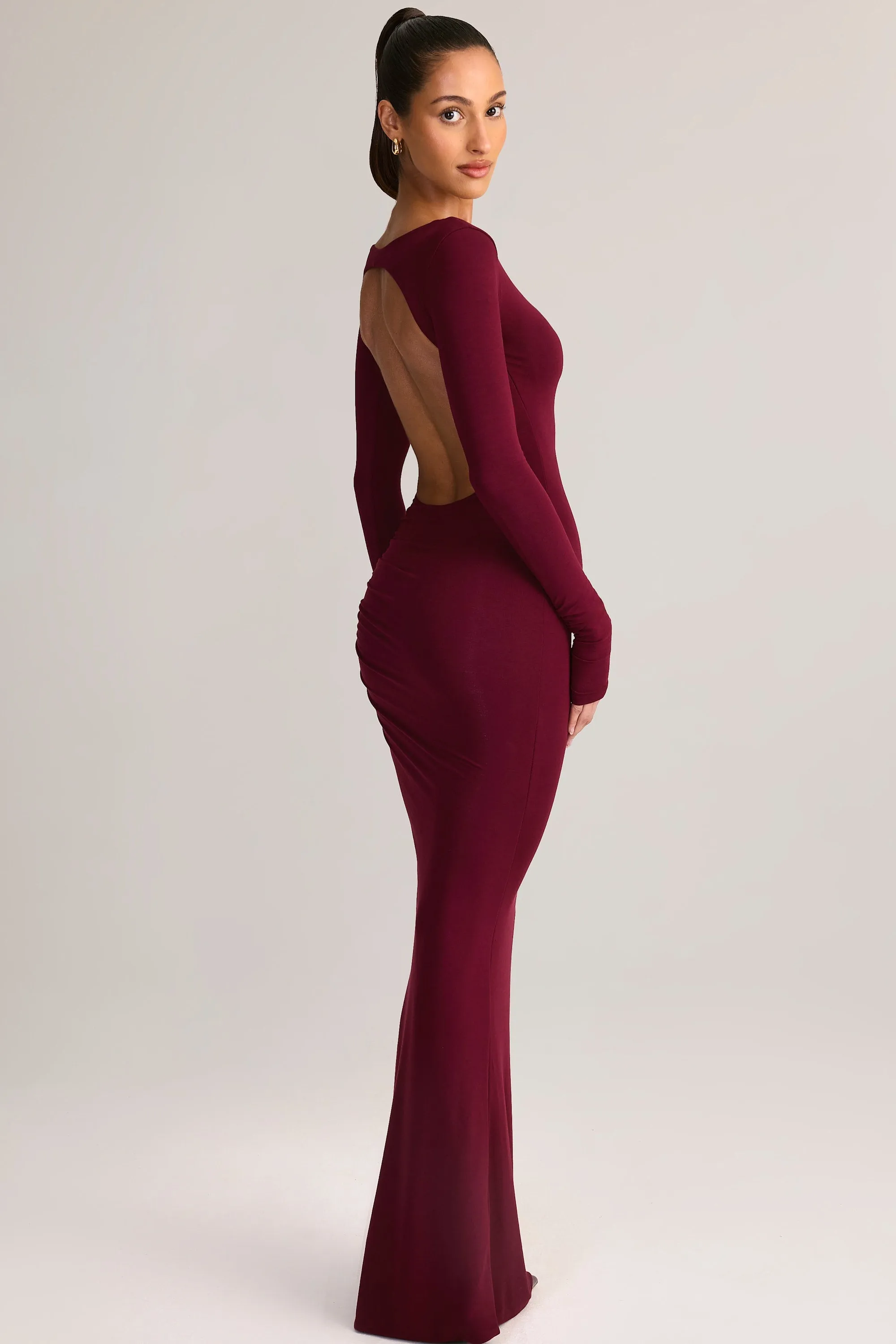 Modal Ruched Backless Maxi Dress in Wine sold by Oh Polly product image thumbnail 3