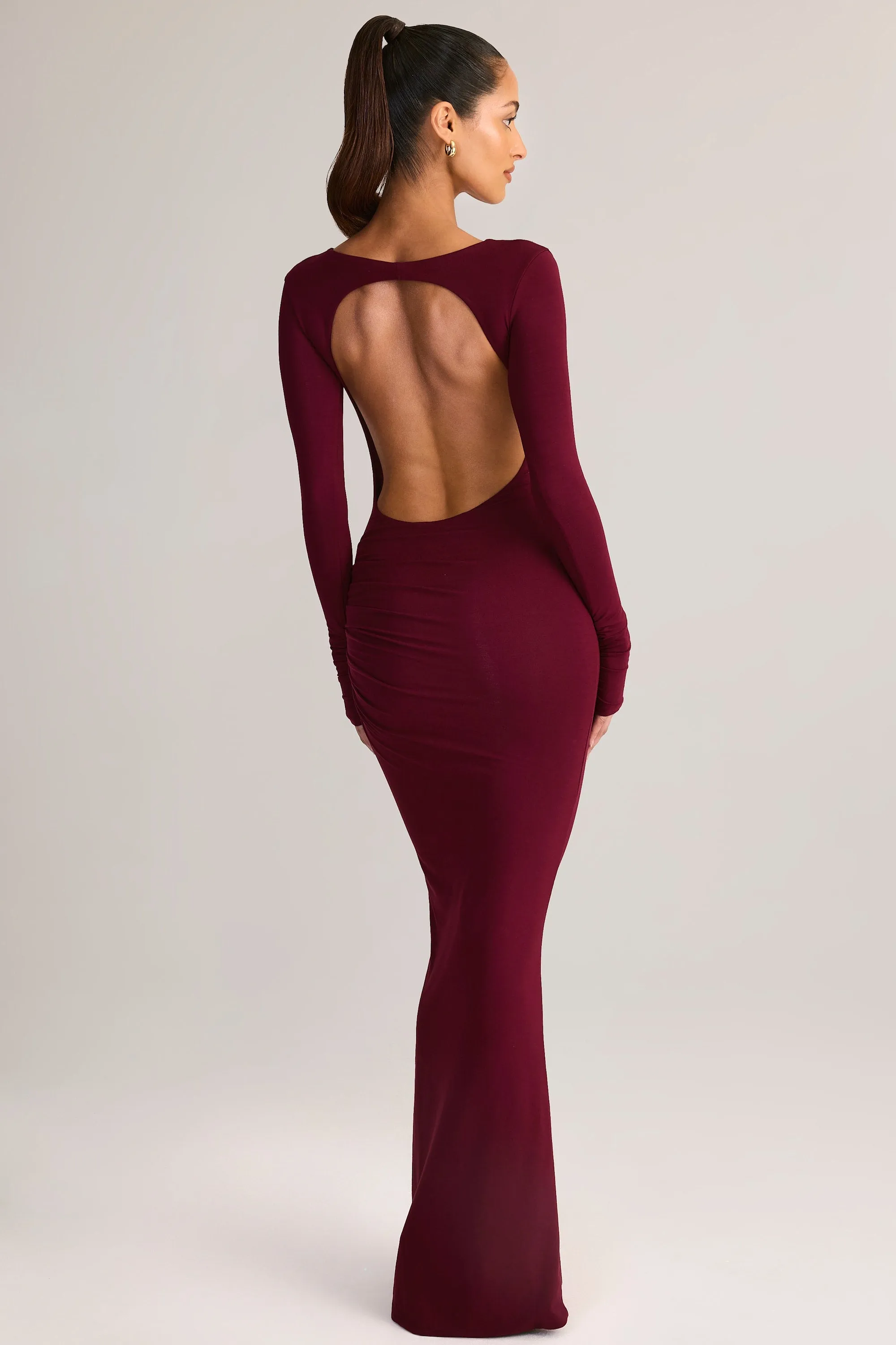 Modal Ruched Backless Maxi Dress in Wine sold by Oh Polly product image thumbnail 2