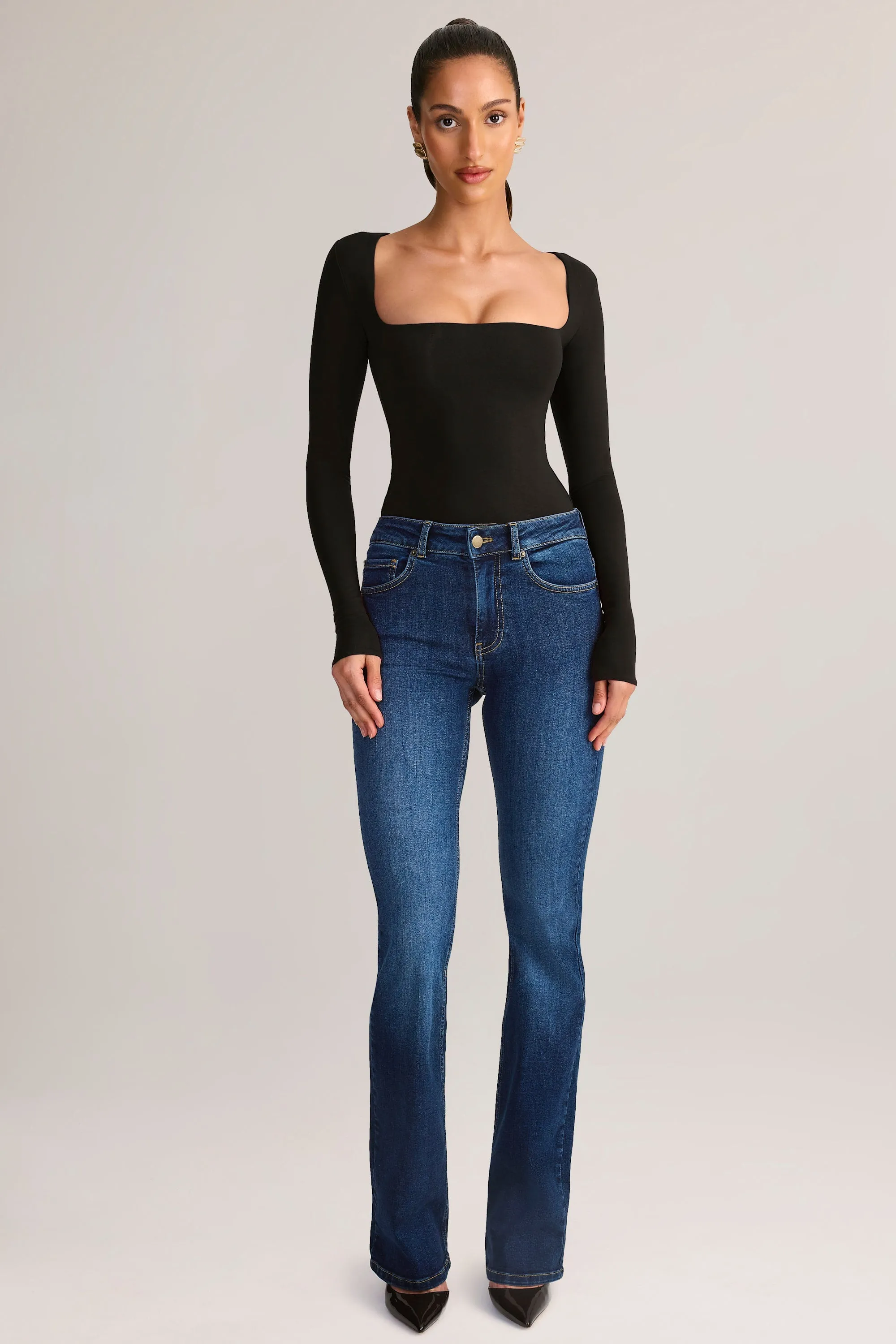 Modal Square-Neck Long-Sleeve Top in Black sold by Oh Polly product image thumbnail 5
