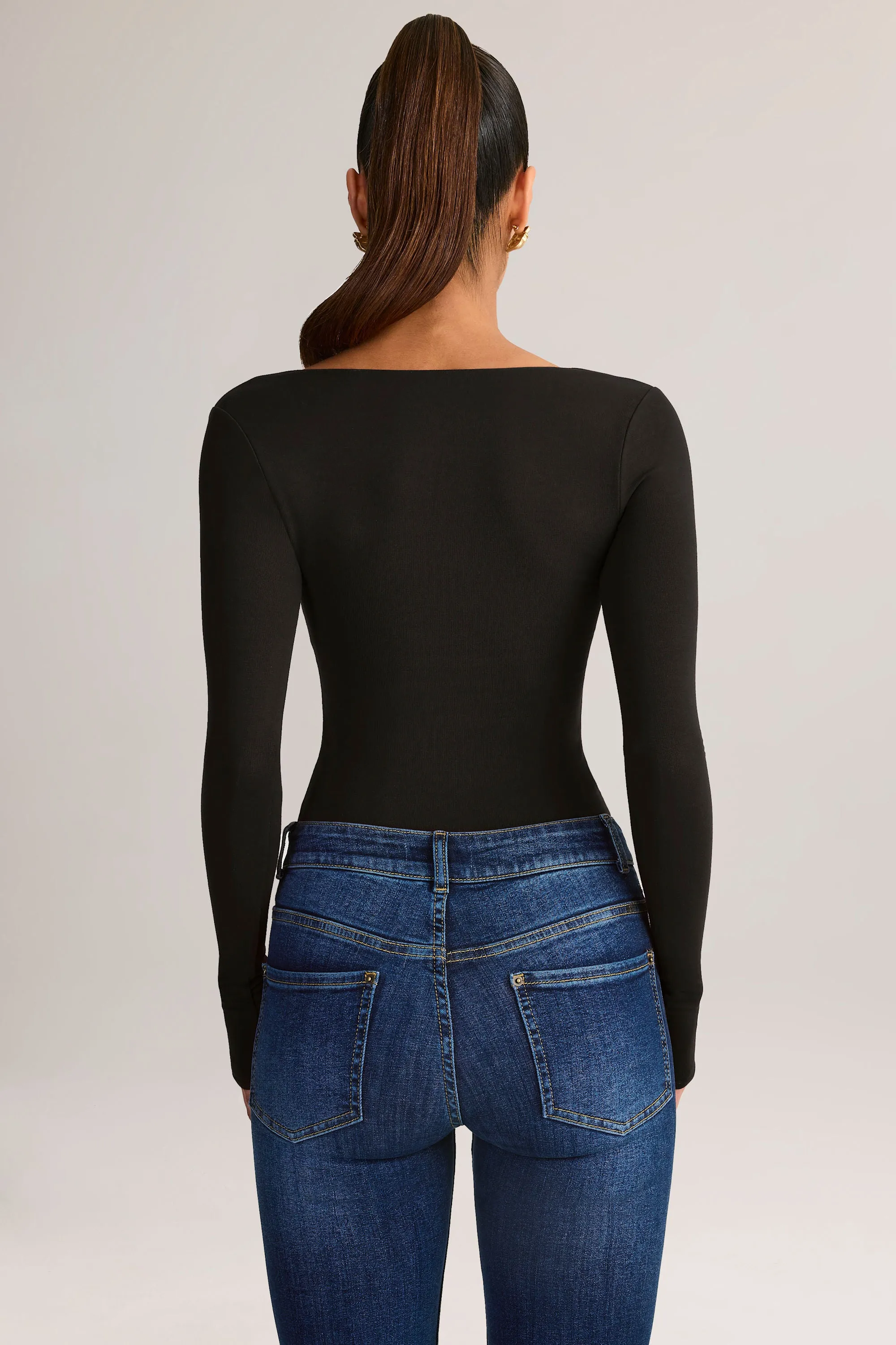 Modal Square-Neck Long-Sleeve Top in Black sold by Oh Polly product image thumbnail 2