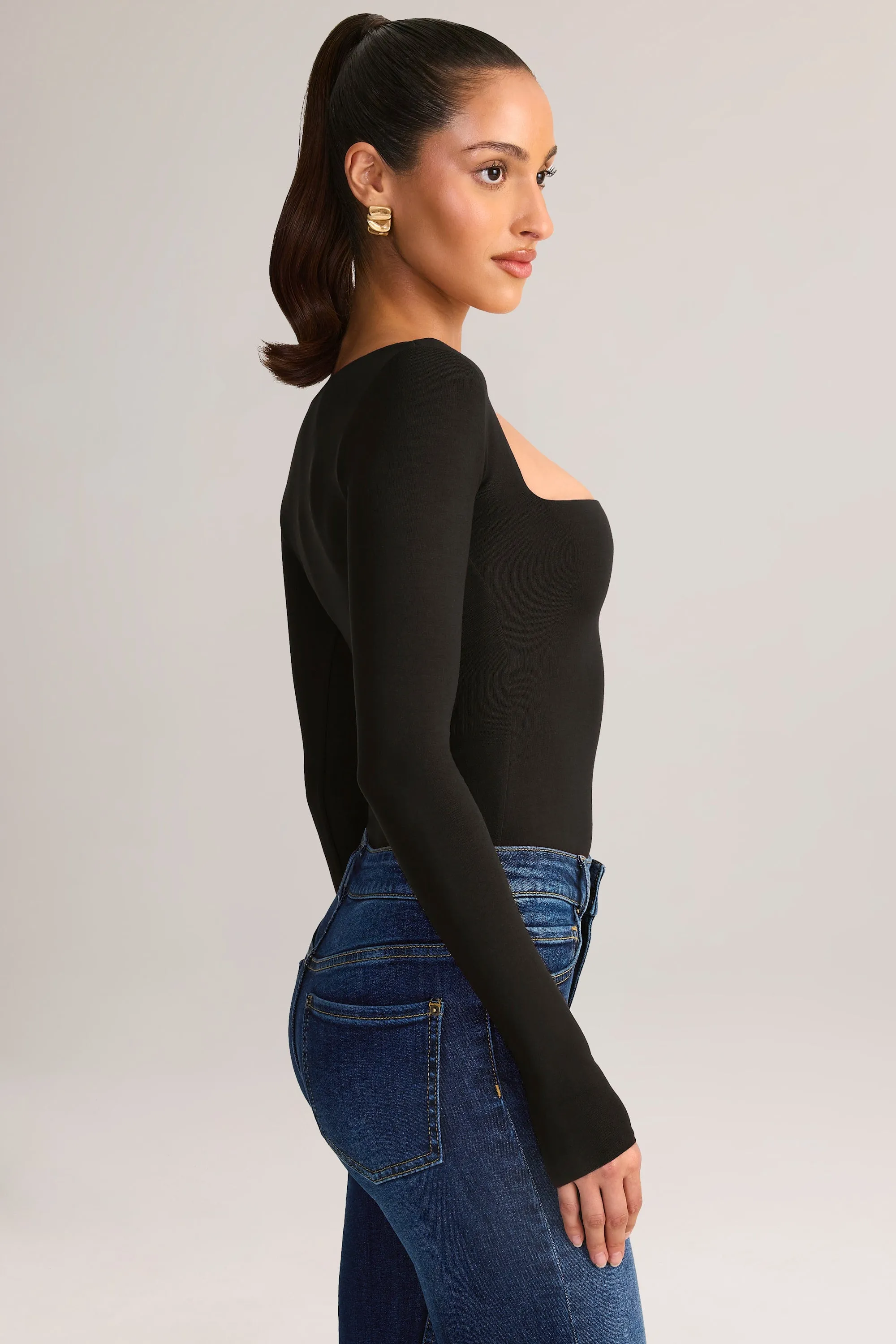 Modal Square-Neck Long-Sleeve Top in Black sold by Oh Polly product image thumbnail 3