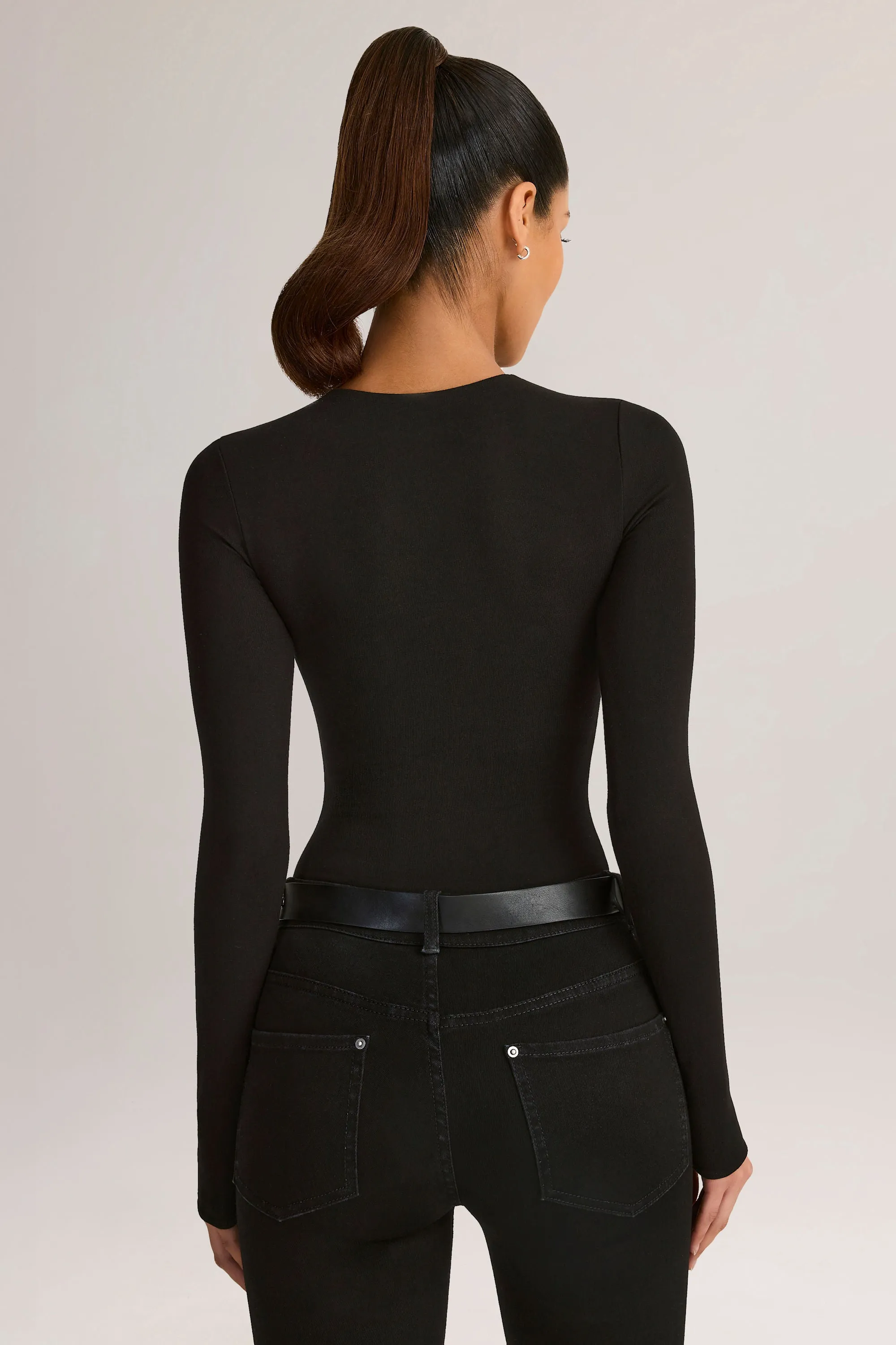 Modal Round-Neck Long-Sleeve Bodysuit in Black sold by Oh Polly product image thumbnail 2