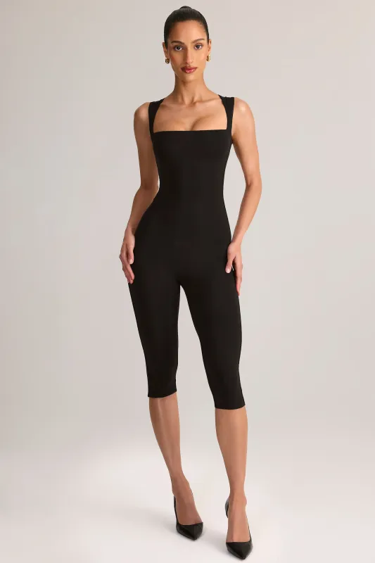 Modal Square-Neck Bodycon Capri Jumpsuit in Black sold by Oh Polly