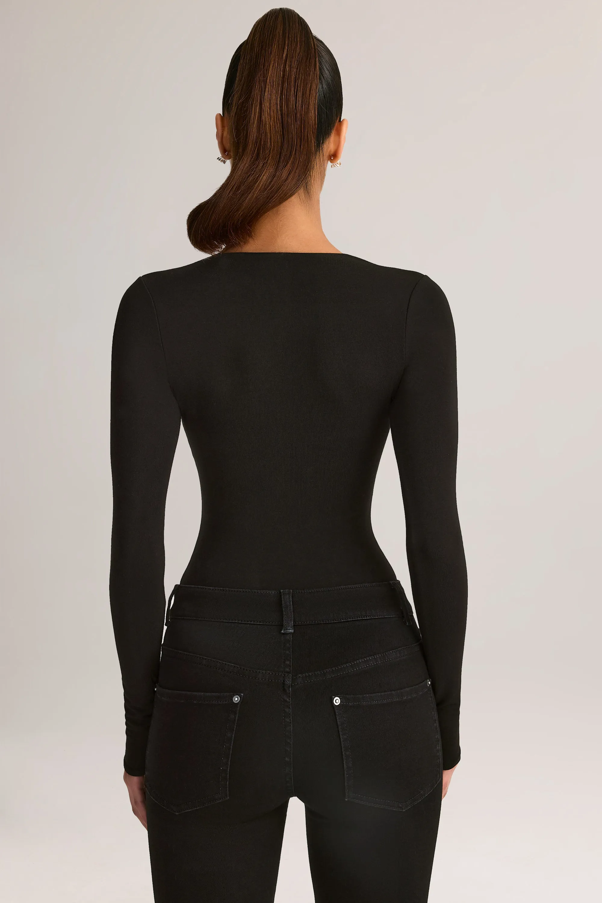 Modal Plunge Long-Sleeve Bodysuit in Black sold by Oh Polly product image thumbnail 2