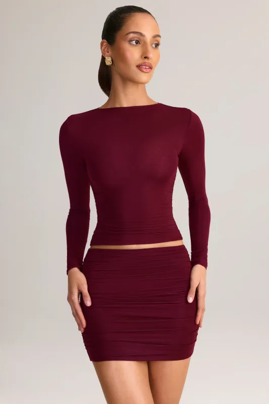 Modal Ruched Long-Sleeve Top in Wine sold by Oh Polly