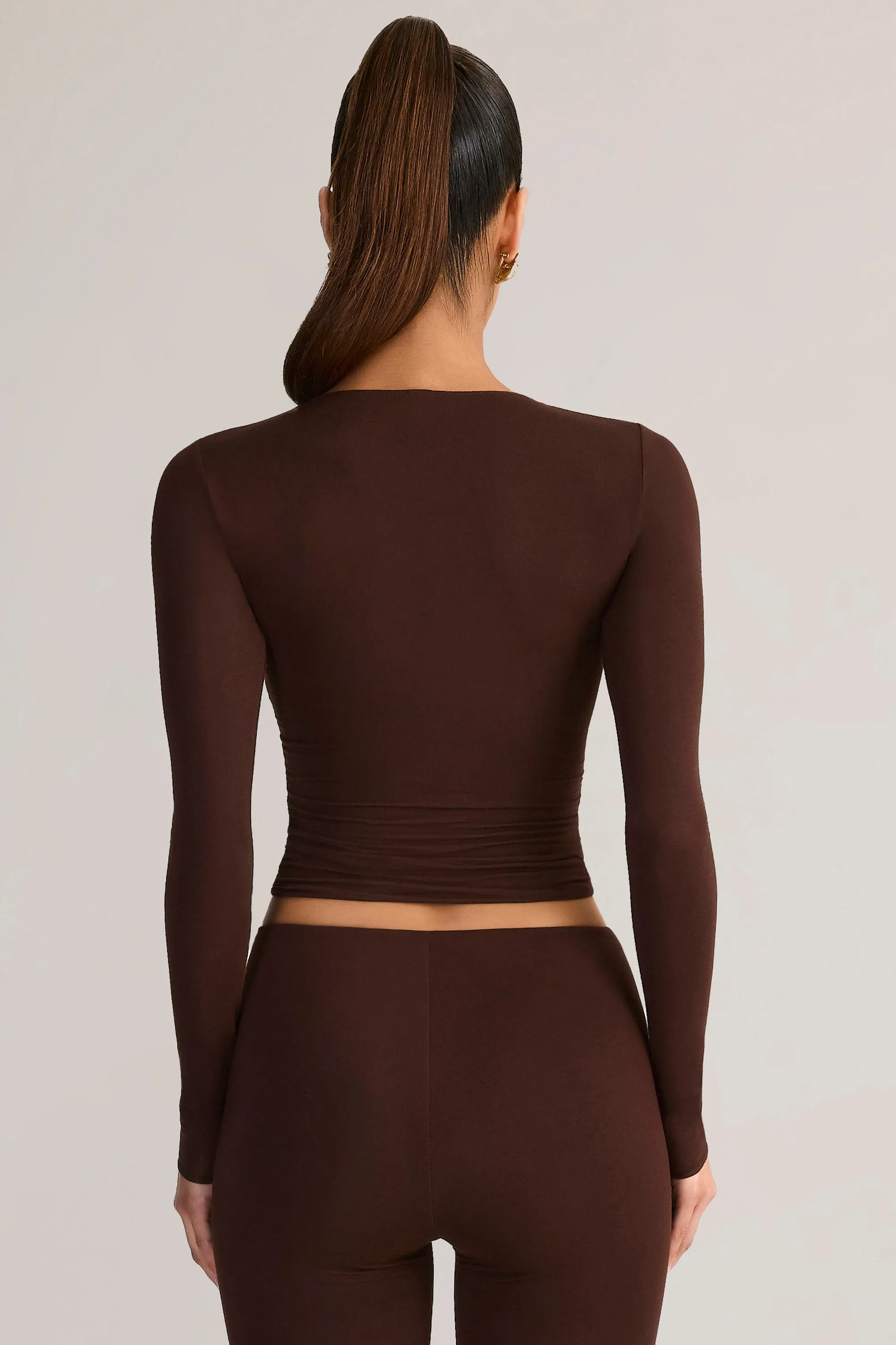 Modal Ruched Long-Sleeve Top in Chocolate Brown sold by Oh Polly product image thumbnail 2