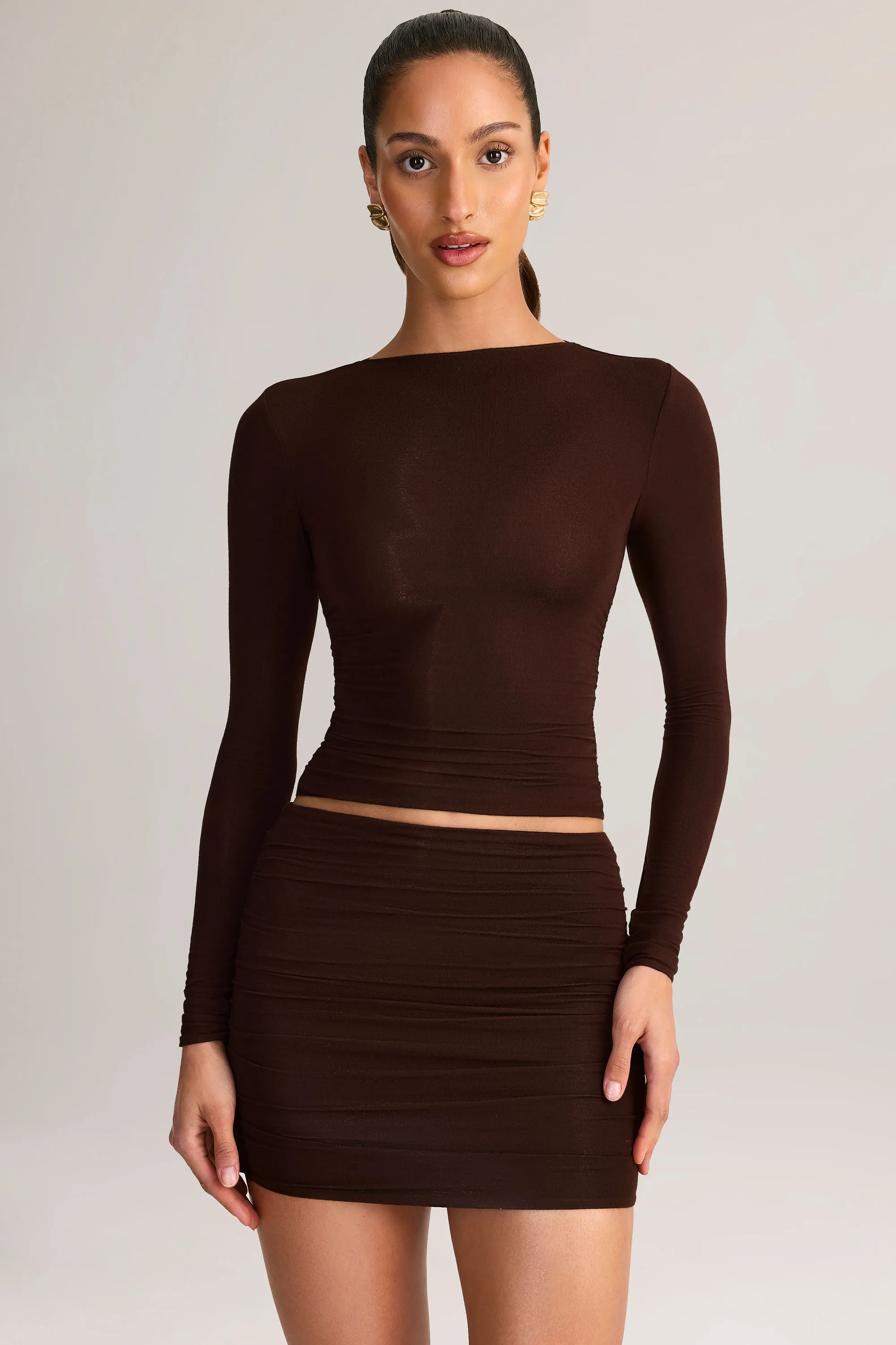 Modal Ruched Long-Sleeve Top in Chocolate Brown sold by Oh Polly product image thumbnail 5