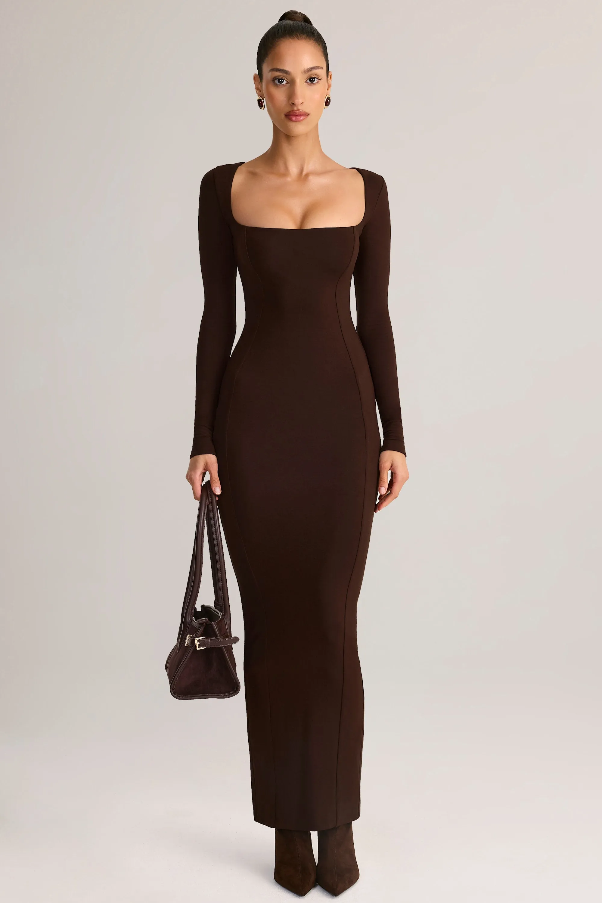 Modal Square-Neck Maxi Dress in Chocolate Brown sold by Oh Polly