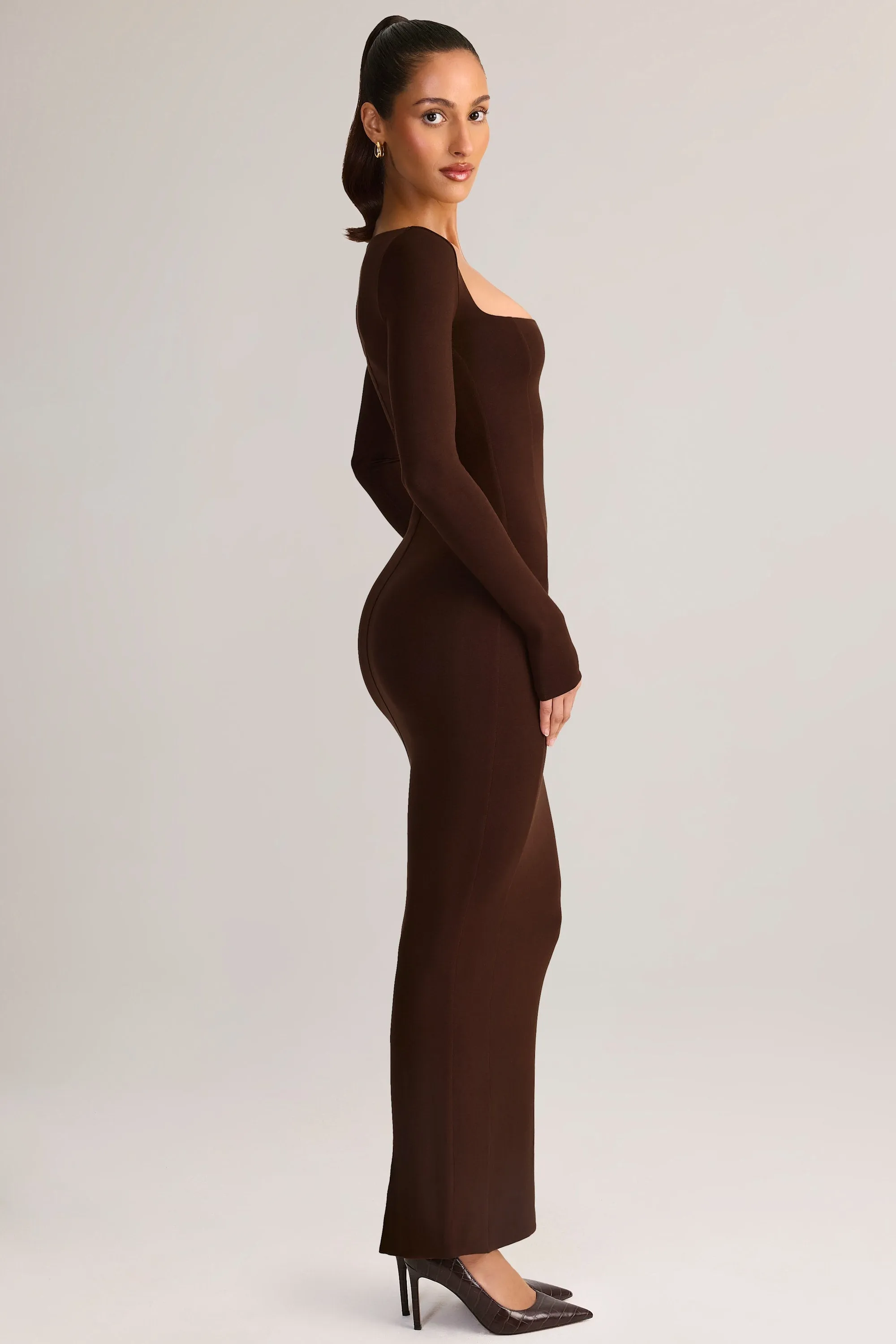 Modal Square-Neck Maxi Dress in Chocolate Brown sold by Oh Polly product image thumbnail 3