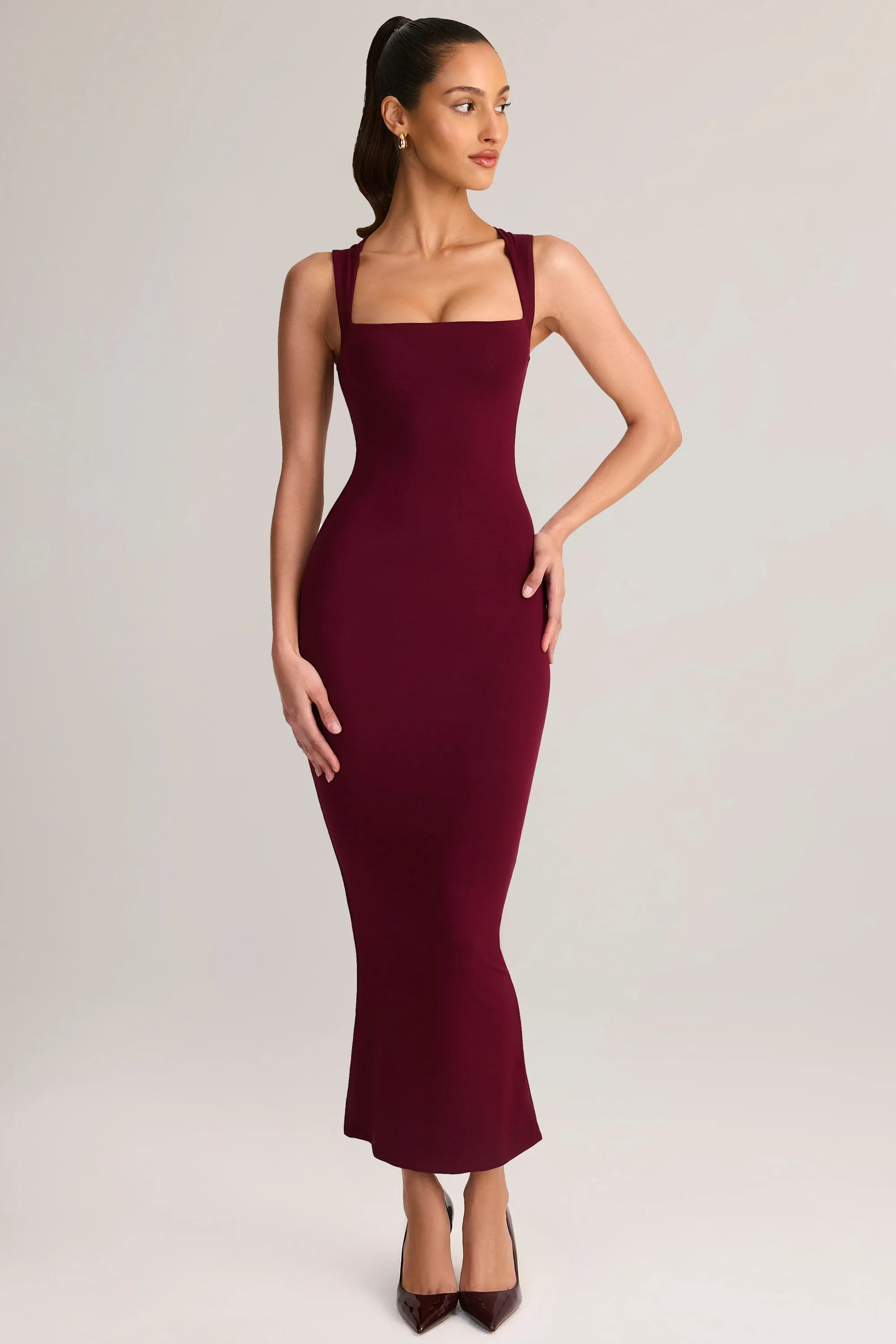 Modal Square-Neck Midi Dress in Wine sold by Oh Polly product image thumbnail 5