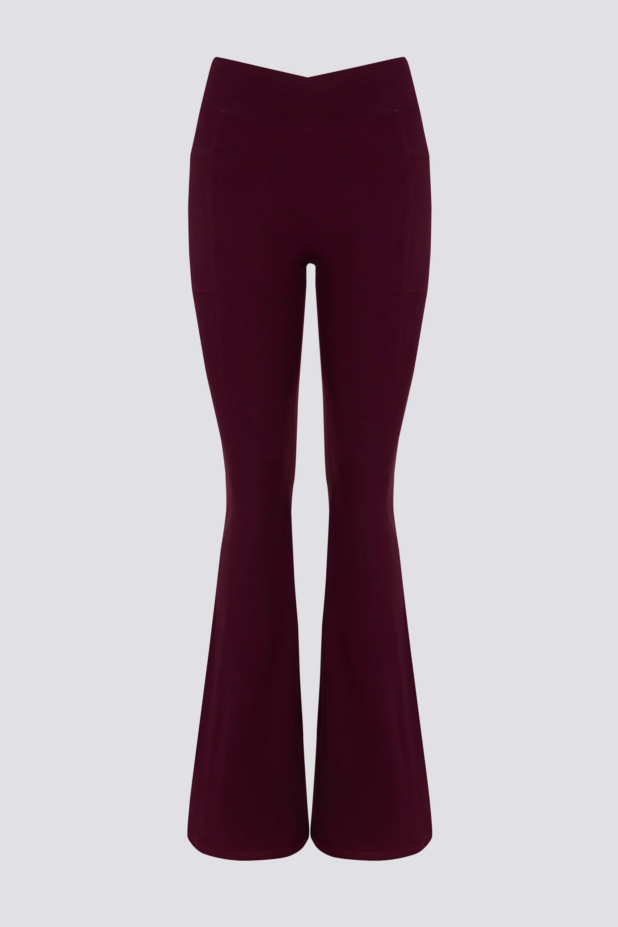 Soft Active V-Waist Pocket Flared Leggings in Burgundy sold by Oh Polly product image thumbnail 2