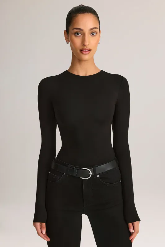 Modal Round-Neck Long-Sleeve Bodysuit in Black sold by Oh Polly