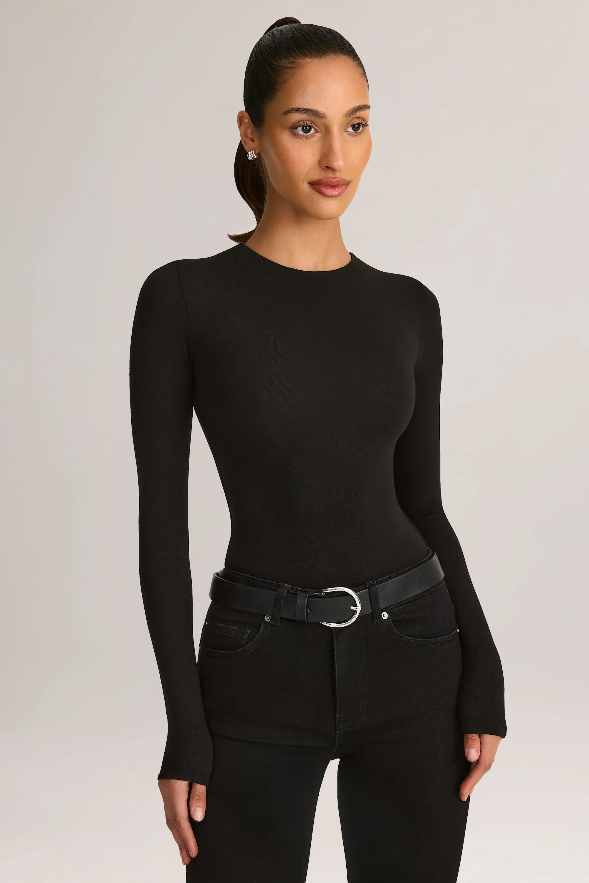 Modal Round-Neck Long-Sleeve Bodysuit in Black sold by Oh Polly product image thumbnail 5