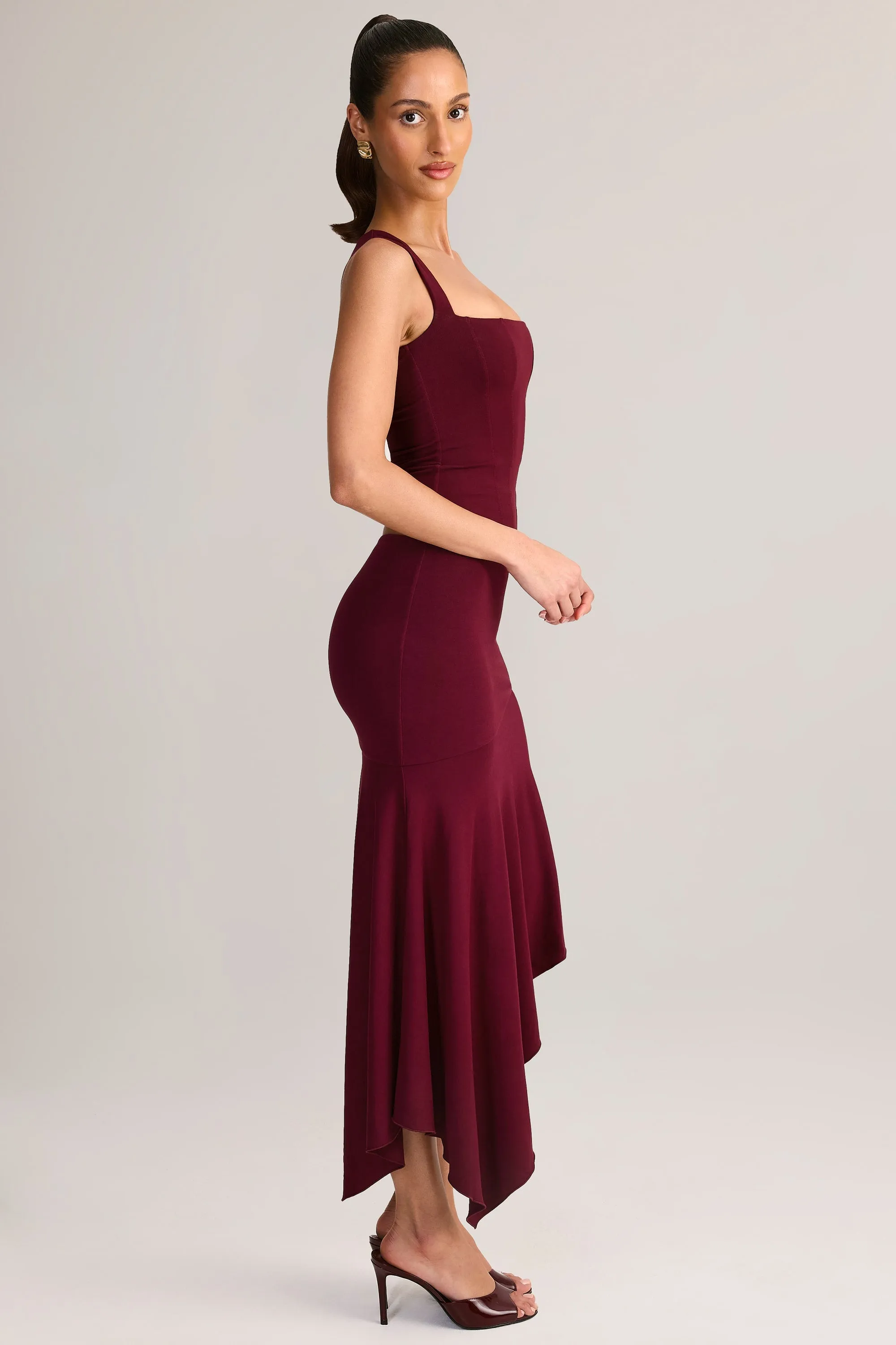Modal Low-Rise Asymmetric Midaxi Skirt in Wine sold by Oh Polly product image thumbnail 3
