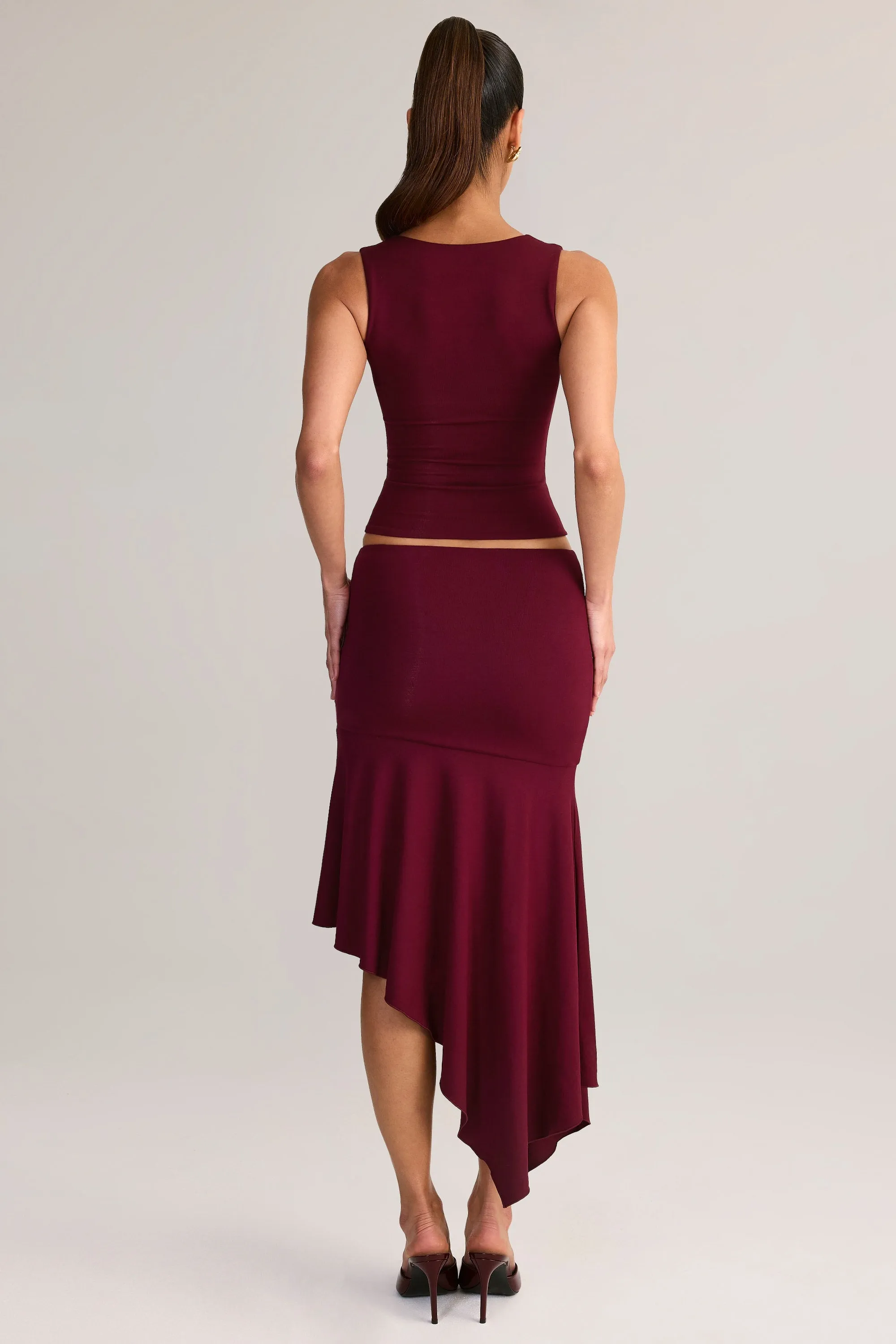 Modal Low-Rise Asymmetric Midaxi Skirt in Wine sold by Oh Polly product image thumbnail 2