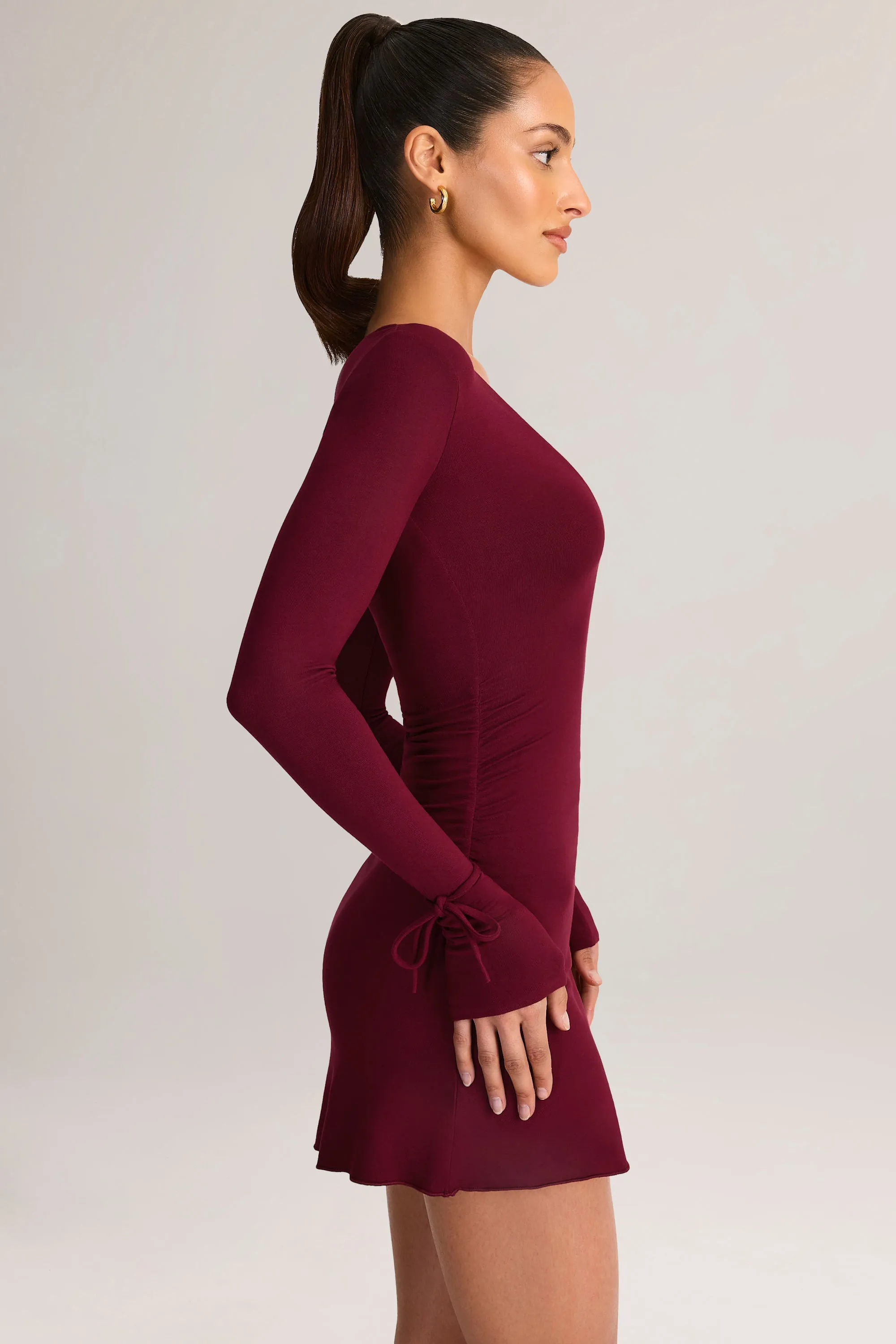 Modal Long-Sleeve Mini Dress in Wine sold by Oh Polly product image thumbnail 3