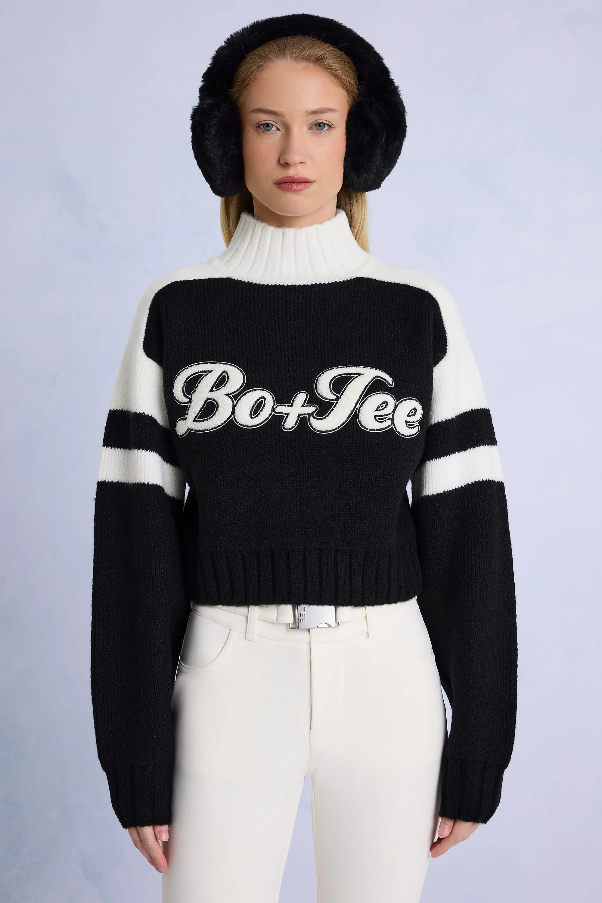 Knit Logo Cropped Jumper in Black sold by Oh Polly
