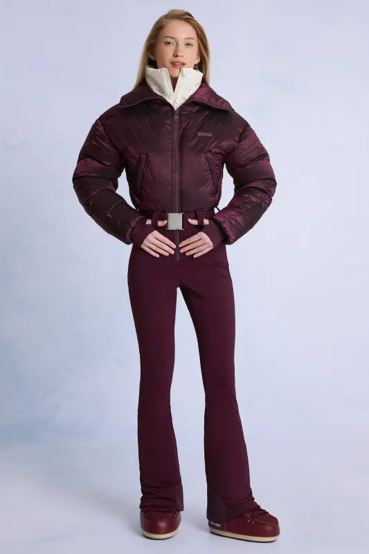 Waterproof Belted Layered Ski Suit in Burgundy sold by Oh Polly