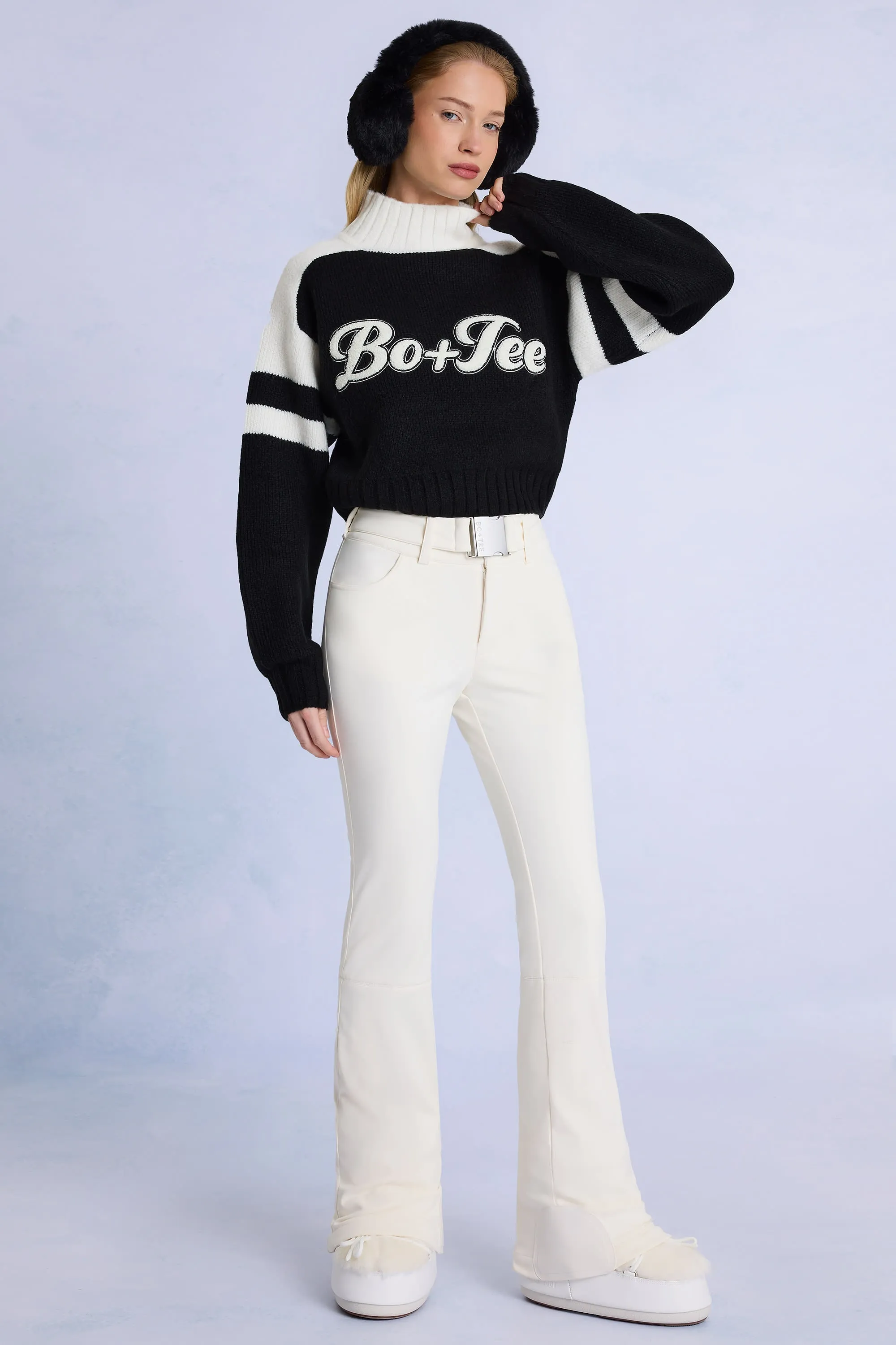 Waterproof Belted Ski Salopettes in Ice sold by Oh Polly