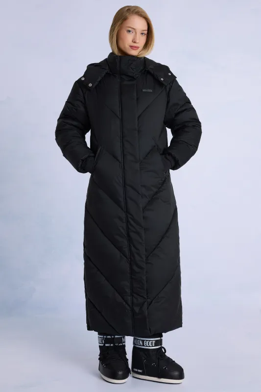 Waterproof Hooded Long Parka Coat in Black sold by Oh Polly