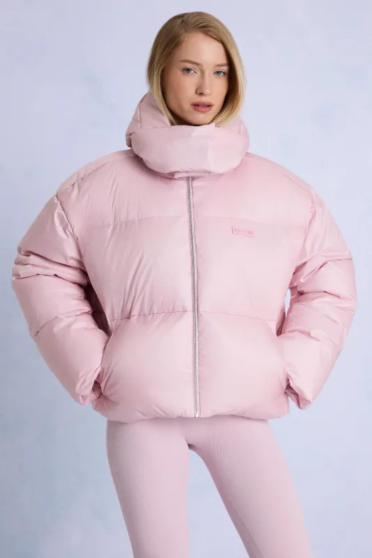 Waterproof Cropped Oversized Ski Jacket in Powder Pink sold by Oh Polly