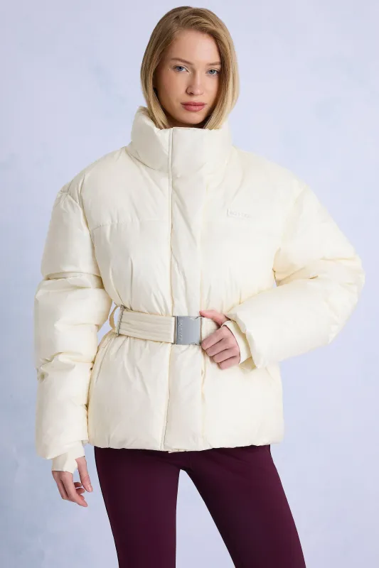 Waterproof Belted Oversized Ski Jacket in Ice sold by Oh Polly